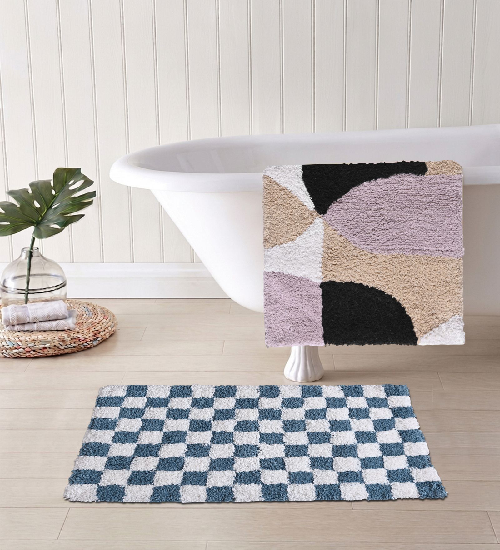Multicolor Cotton 16X24 Inches Anti-Skid Bath Mat Set Of 2