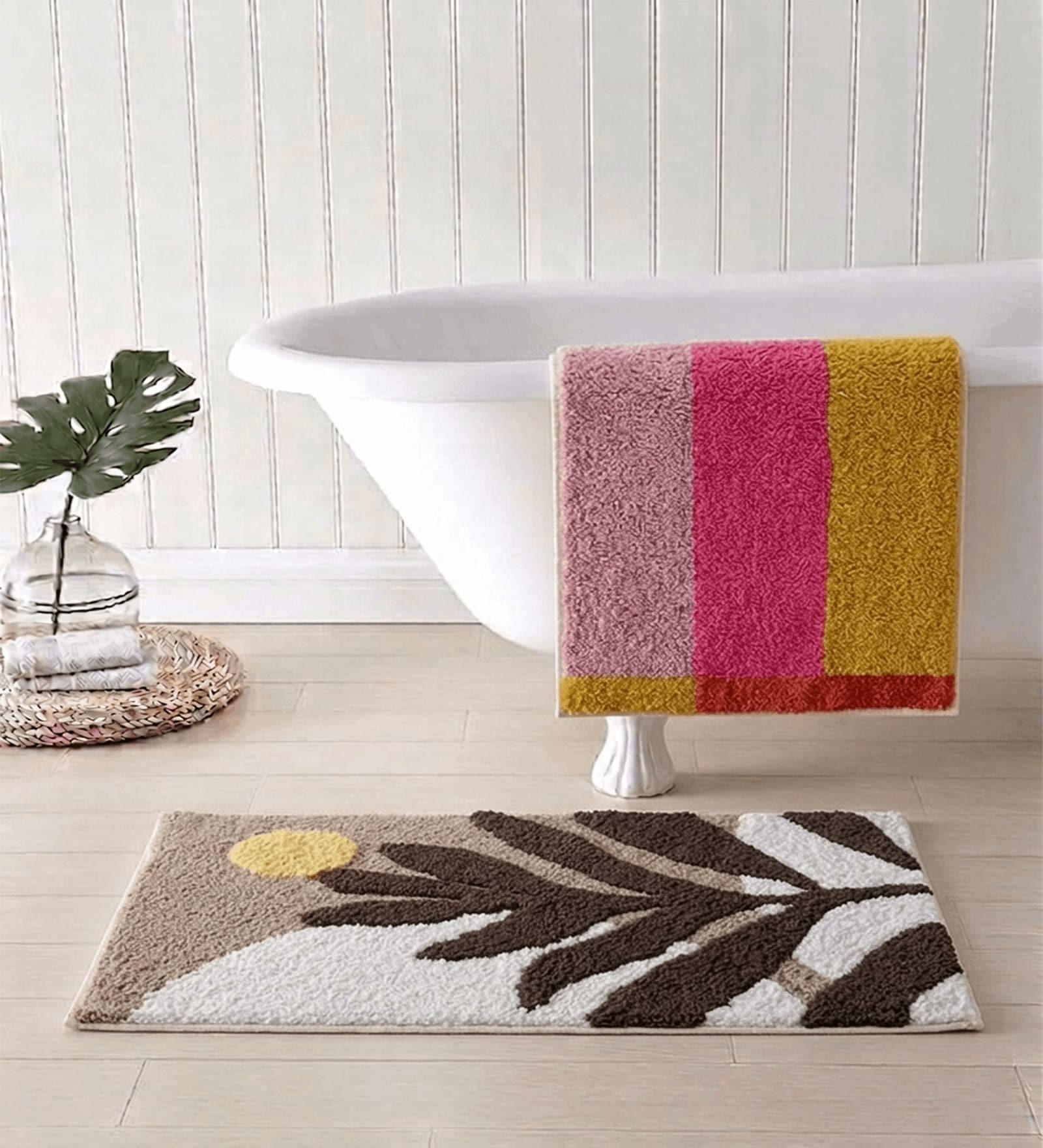 Multicolor Cotton 16X24 Inches Anti-Skid Bath Mat Set Of 2