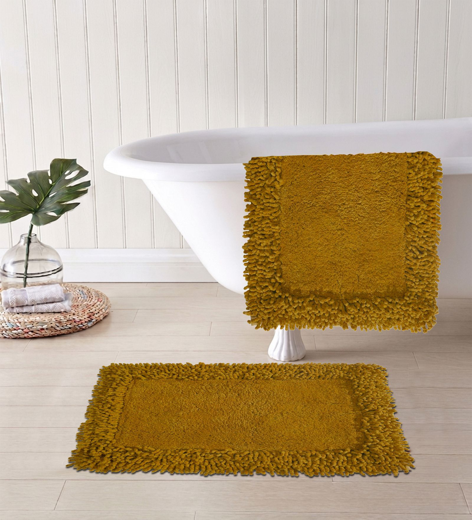 Yellow Cotton 16X24 Inches Anti-Skid Bath Mat Set Of 2