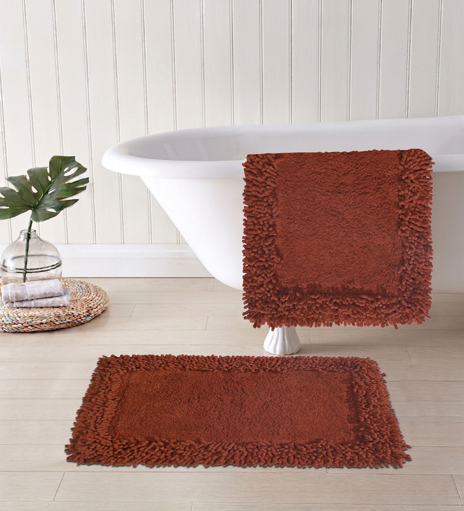 Red Cotton 16X24 Inches Anti-Skid Bath Mat Set Of 2