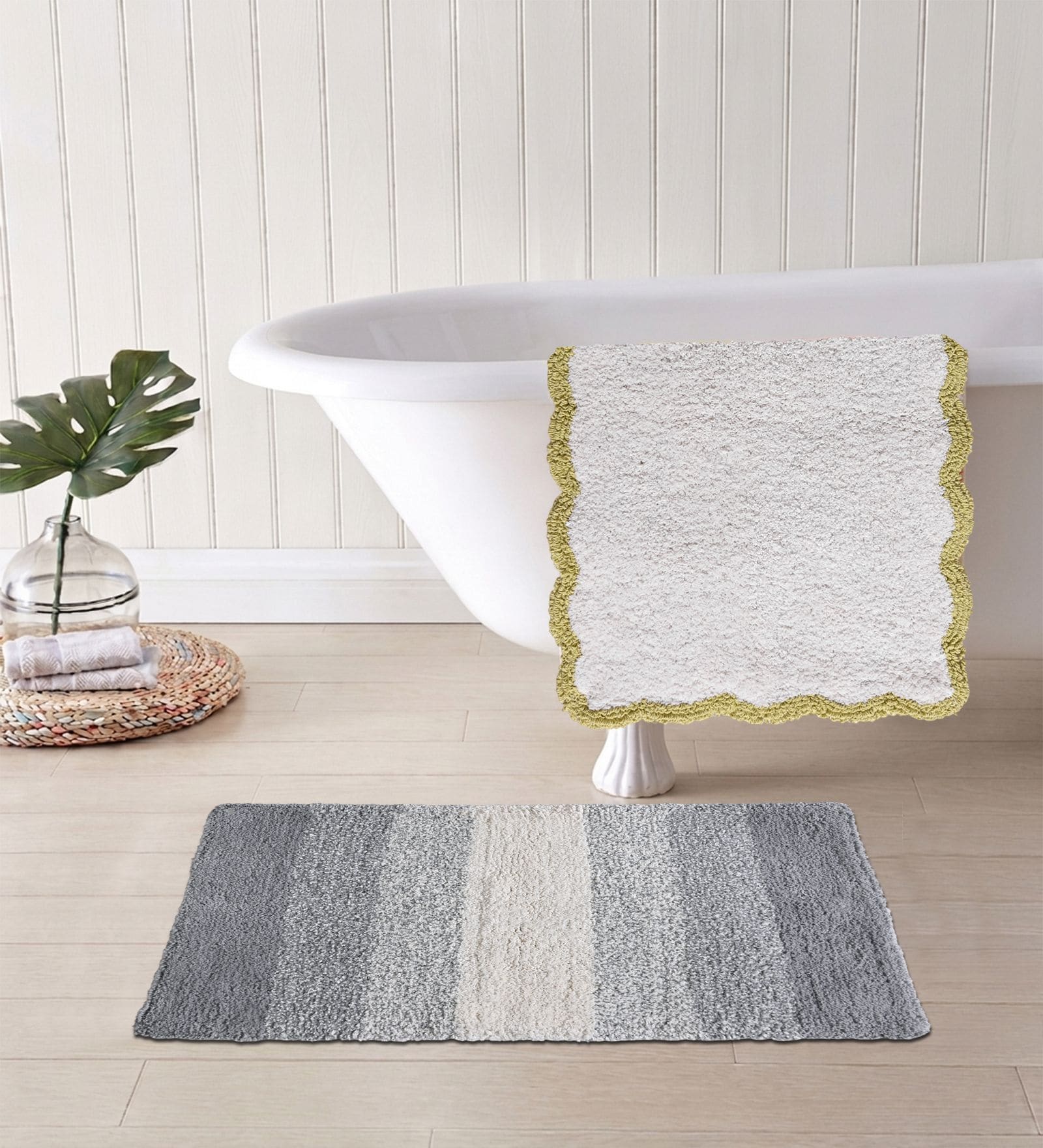 Multicolor Cotton 16X24 Inches Anti-Skid Bath Mat Set Of 2