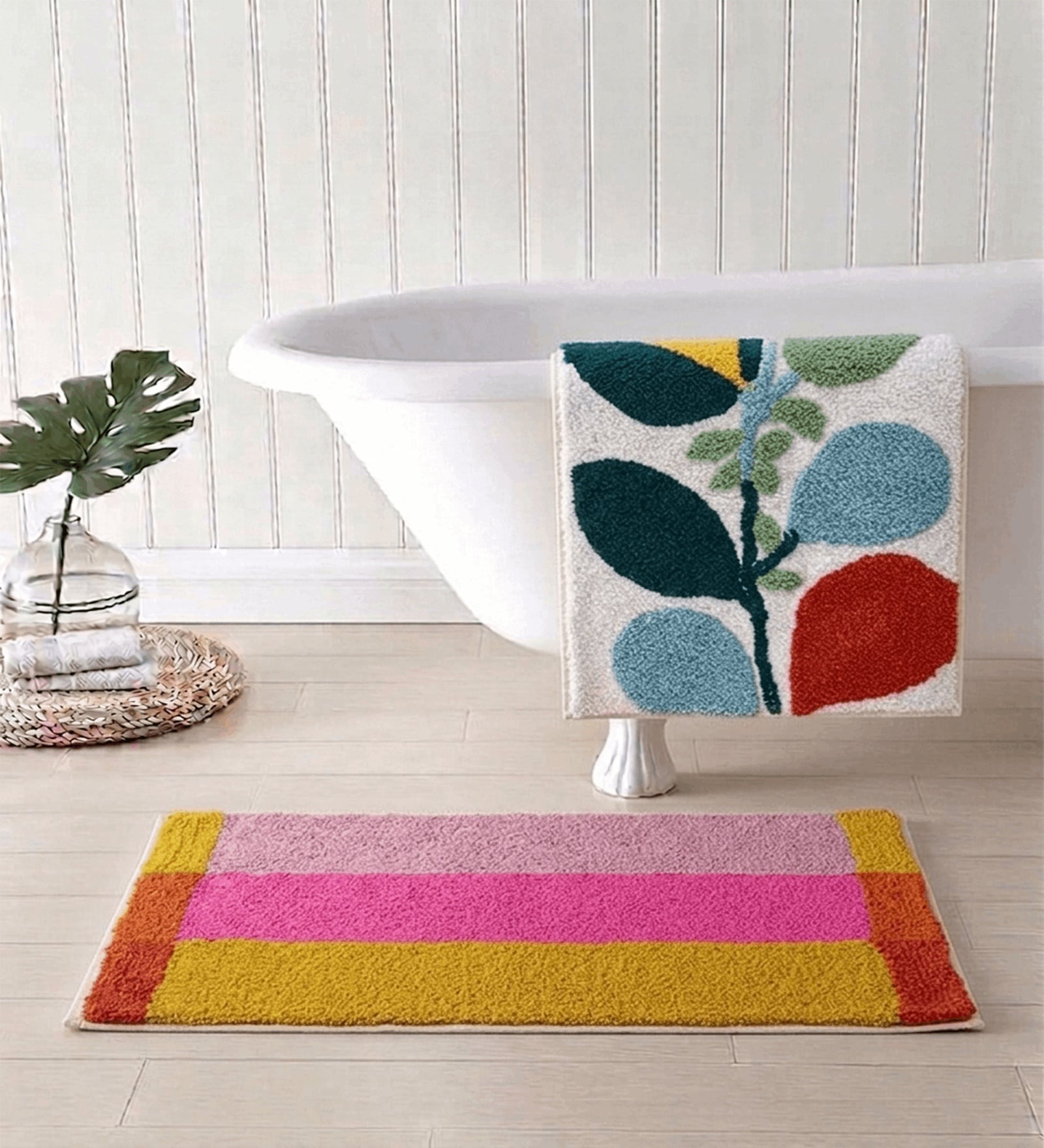 Multicolor Cotton 16X24 Inches Anti-Skid Bath Mat Set Of 2