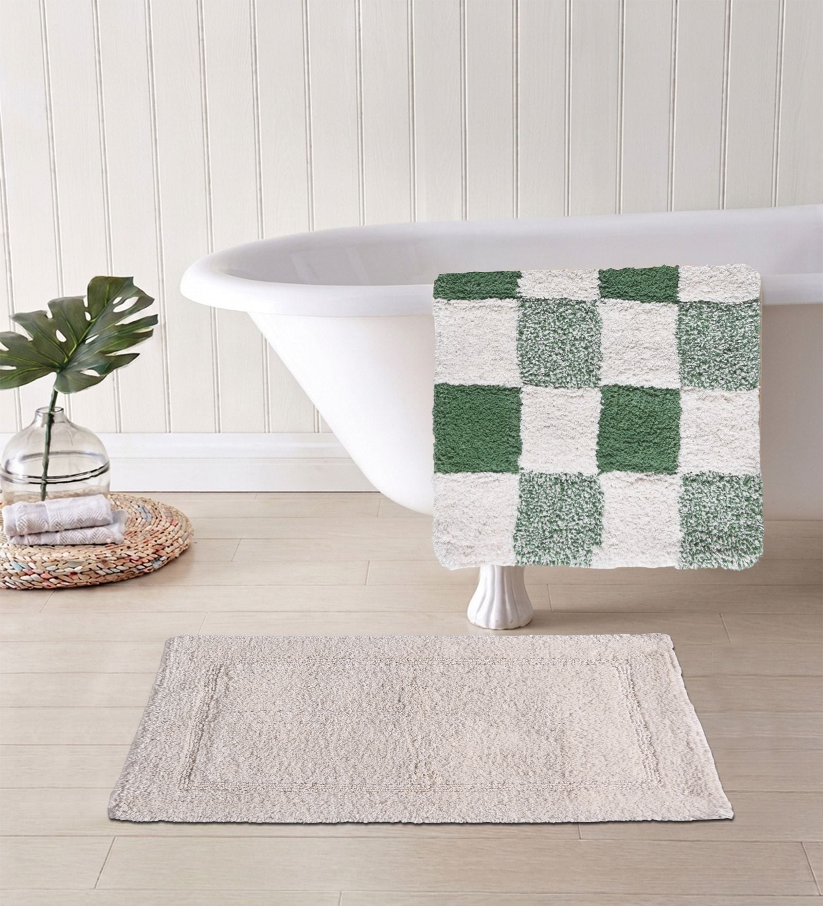 Multicolor Cotton 16X24 Inches Anti-Skid Bath Mat Set Of 2