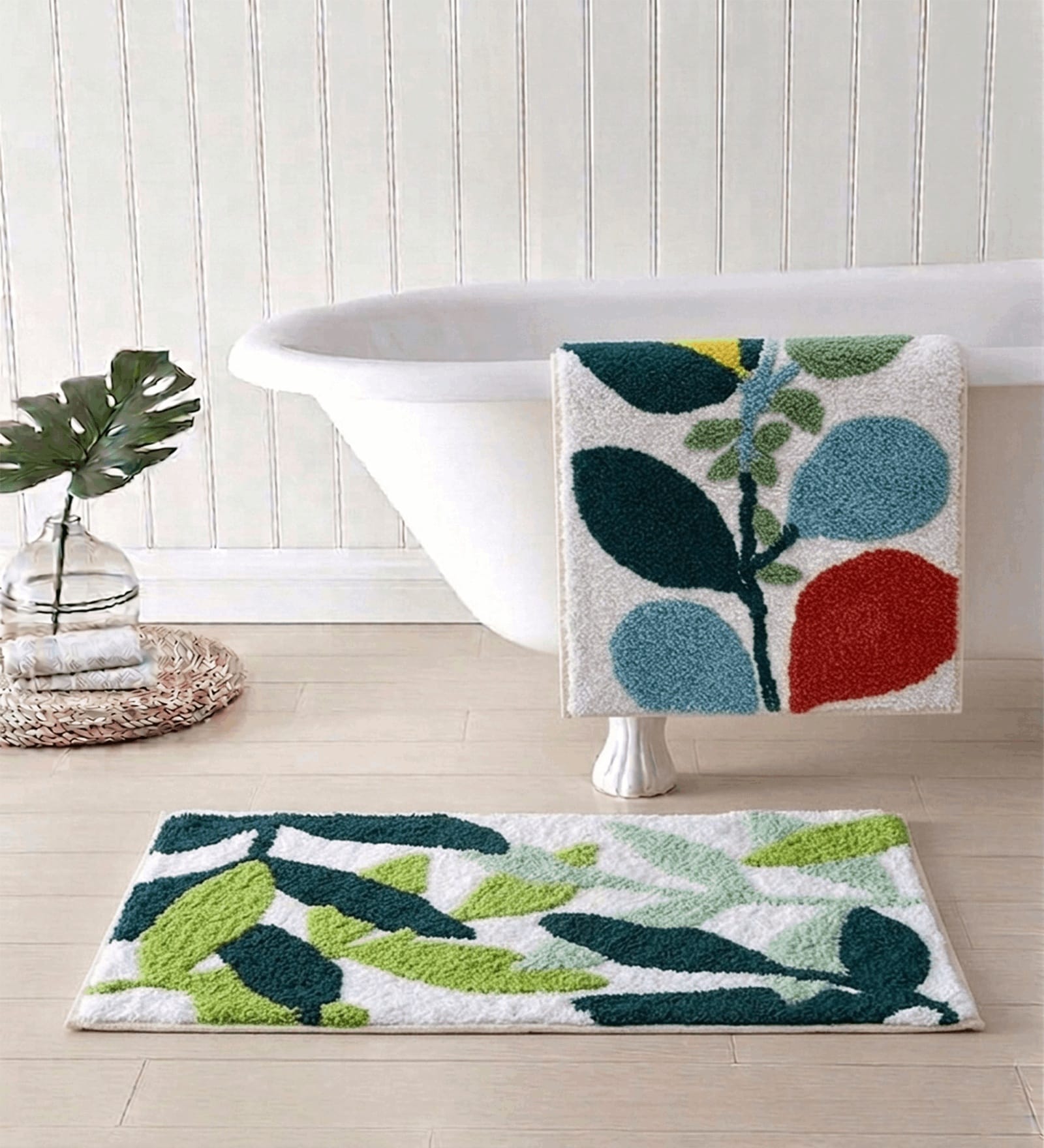 Multicolor Cotton 16X24 Inches Anti-Skid Bath Mat Set Of 2