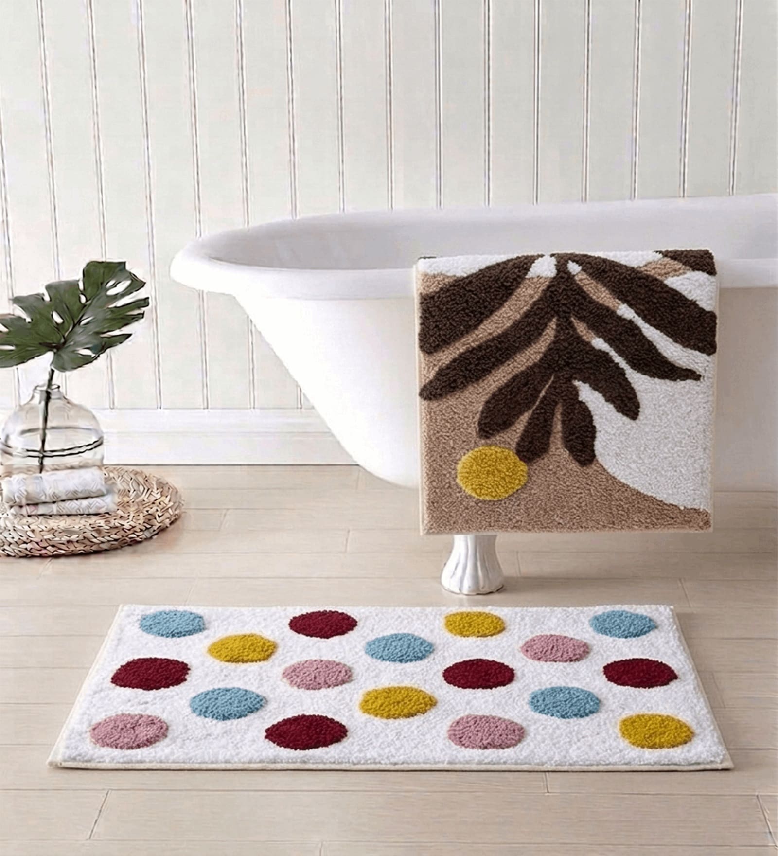 Multicolor Cotton 16X24 Inches Anti-Skid Bath Mat Set Of 2