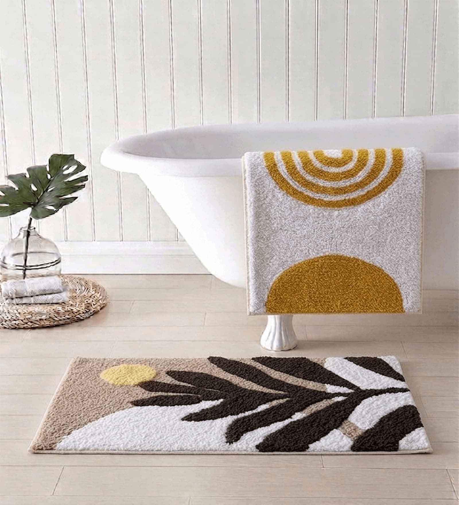 Multicolor Cotton 16X24 Inches Anti-Skid Bath Mat Set Of 2