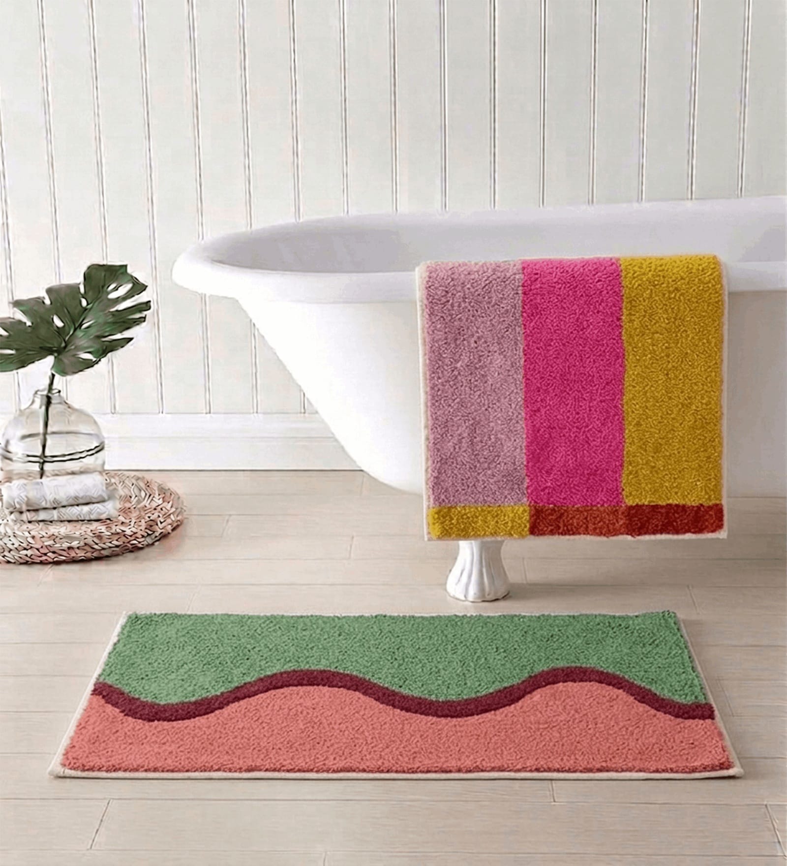 Multicolor Cotton 16X24 Inches Anti-Skid Bath Mat Set Of 2