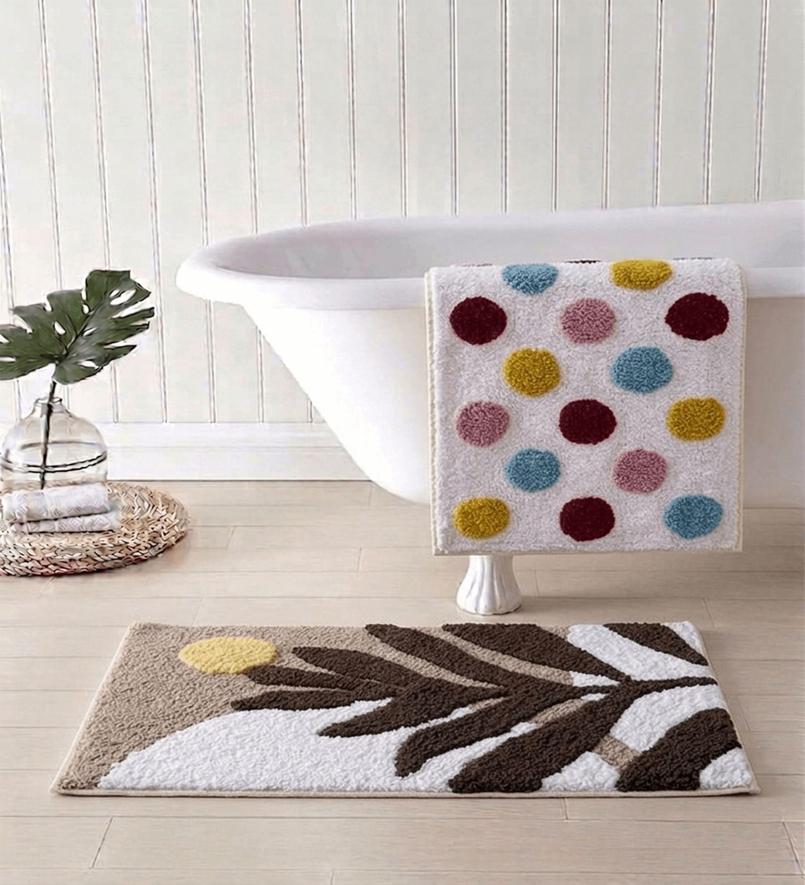 Multicolor Cotton 16X24 Inches Anti-Skid Bath Mat Set Of 2