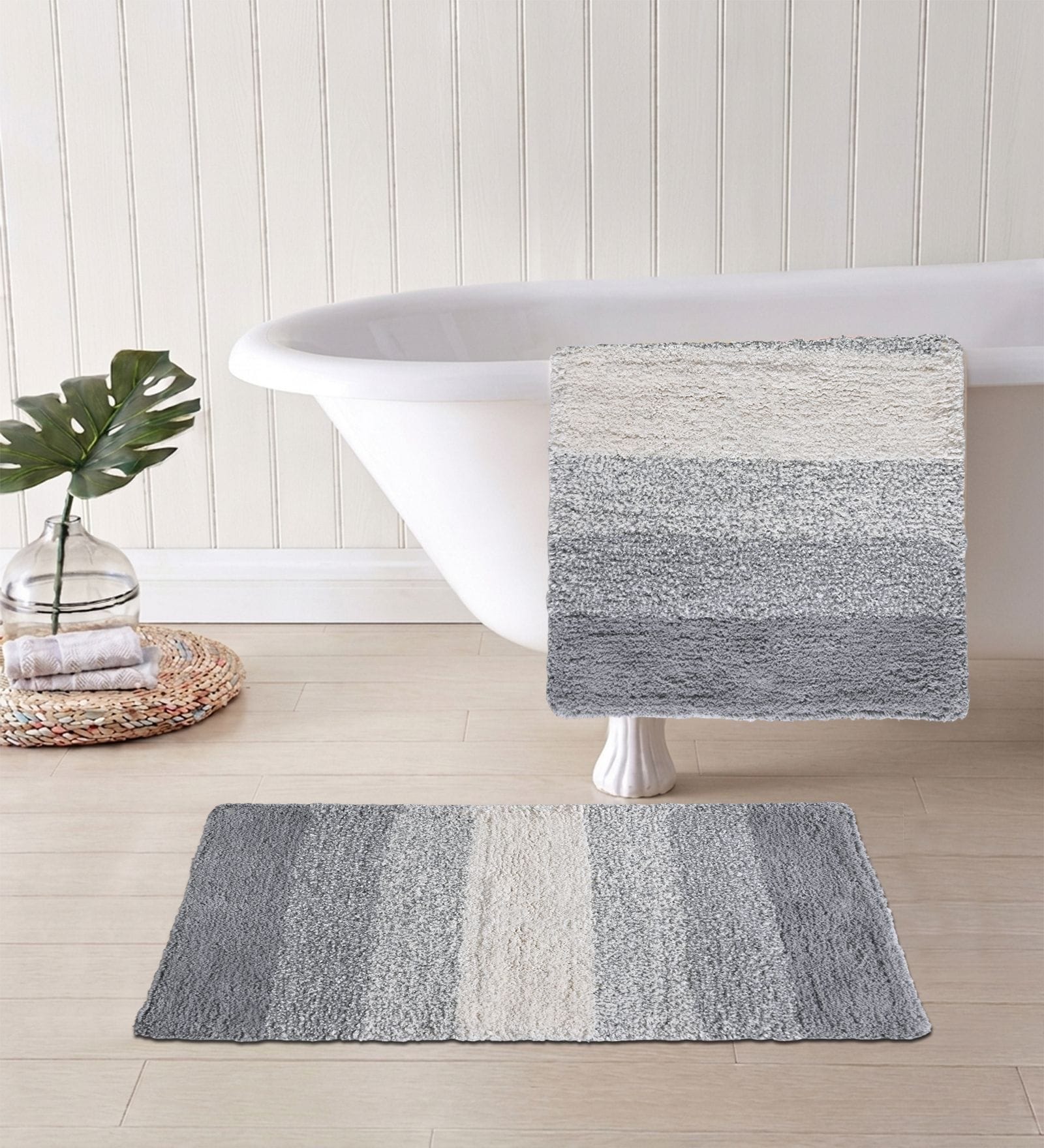 Grey Cotton 16X24 Inches Anti-Skid Bath Mat Set Of 2