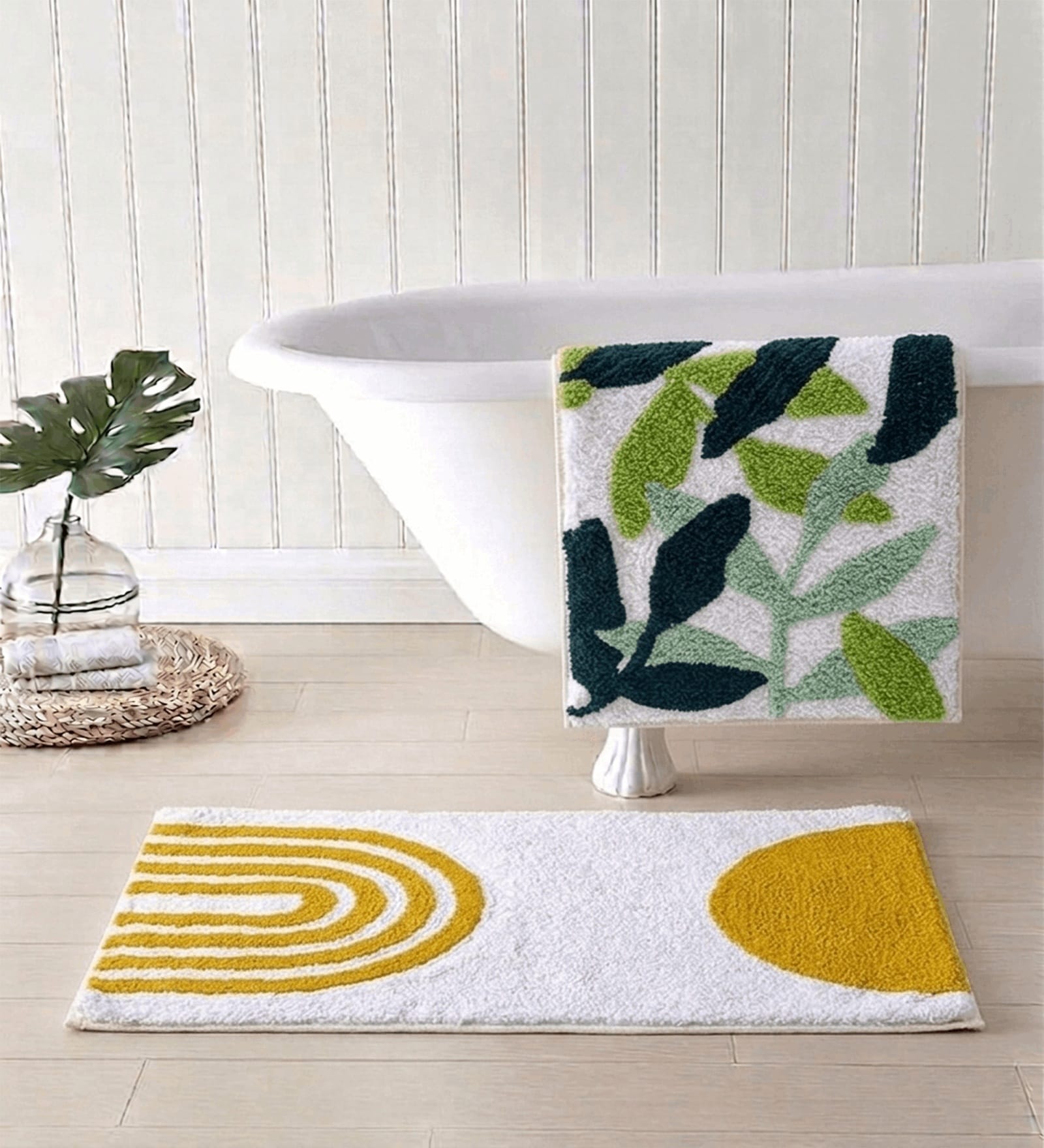 Multicolor Cotton 16X24 Inches Anti-Skid Bath Mat Set Of 2