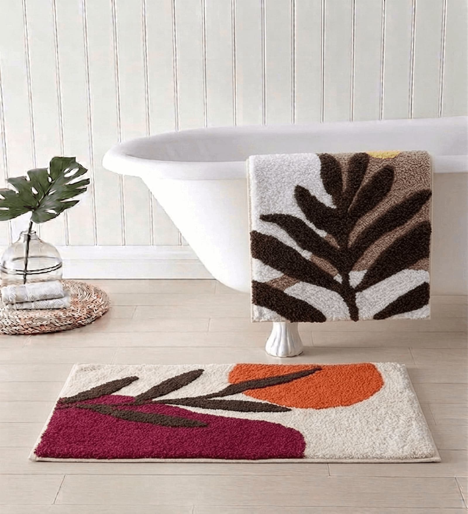 Multicolor Cotton 16X24 Inches Anti-Skid Bath Mat Set Of 2