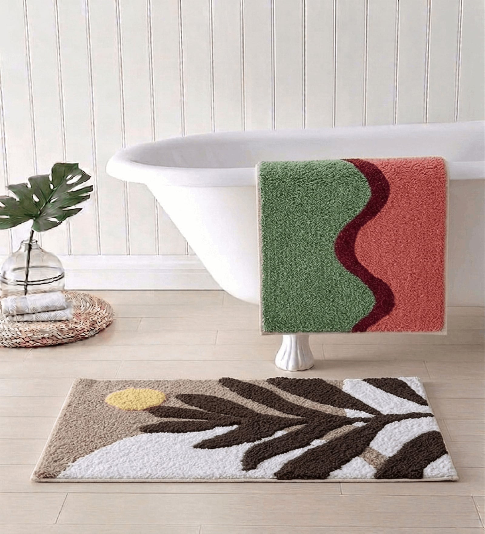 Multicolor Cotton 16X24 Inches Anti-Skid Bath Mat Set Of 2