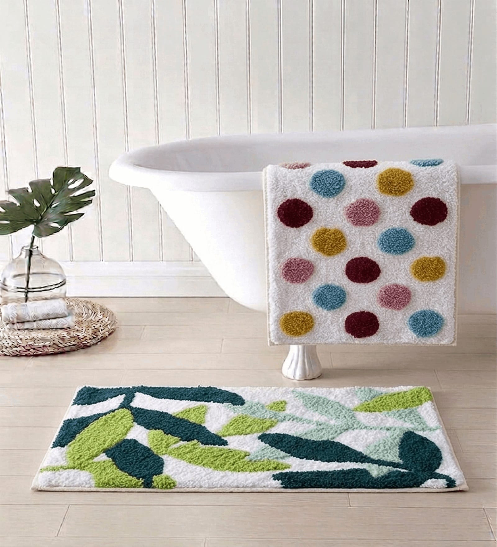 Multicolor Cotton 16X24 Inches Anti-Skid Bath Mat Set Of 2