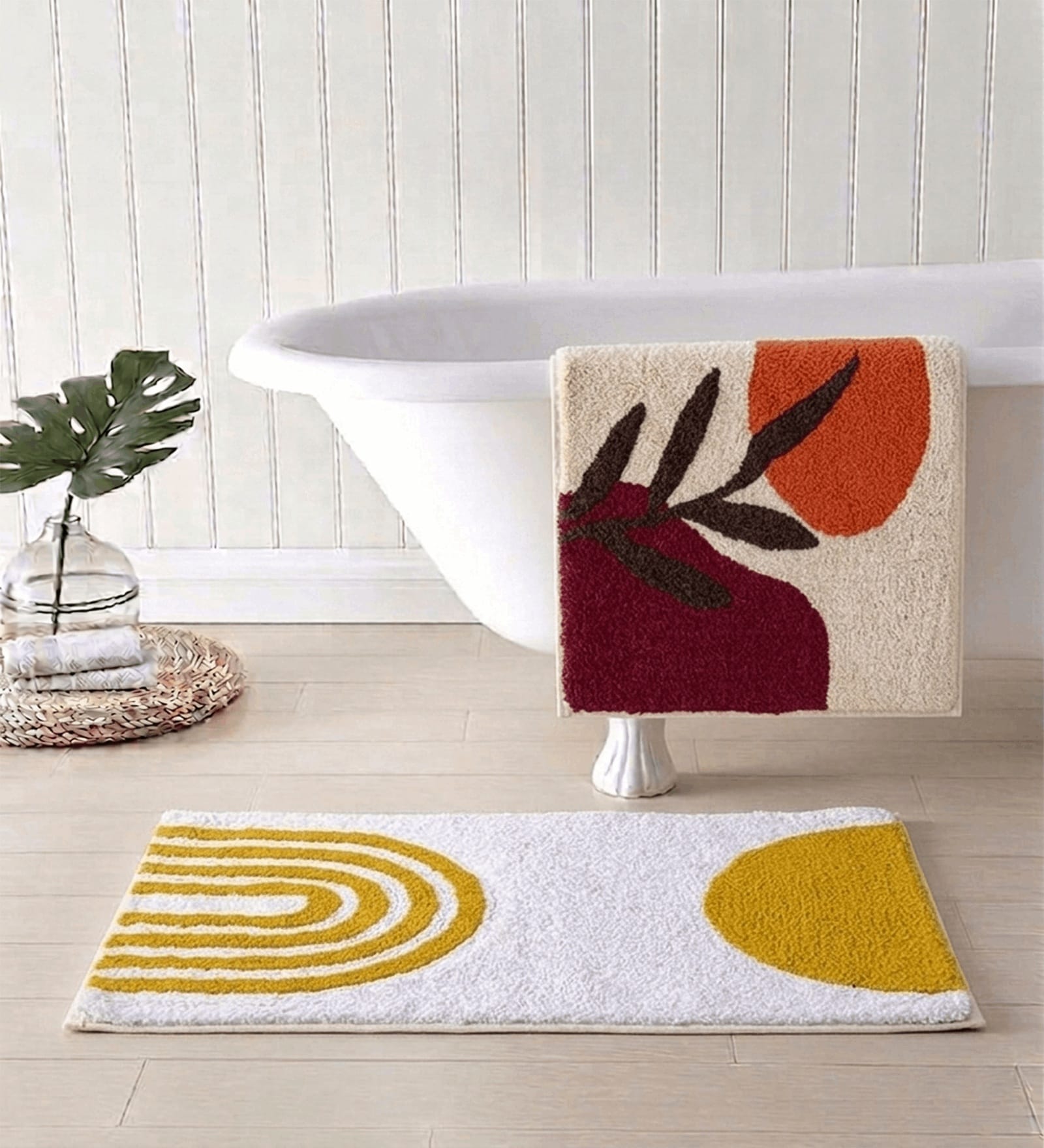 Multicolor Cotton 16X24 Inches Anti-Skid Bath Mat Set Of 2