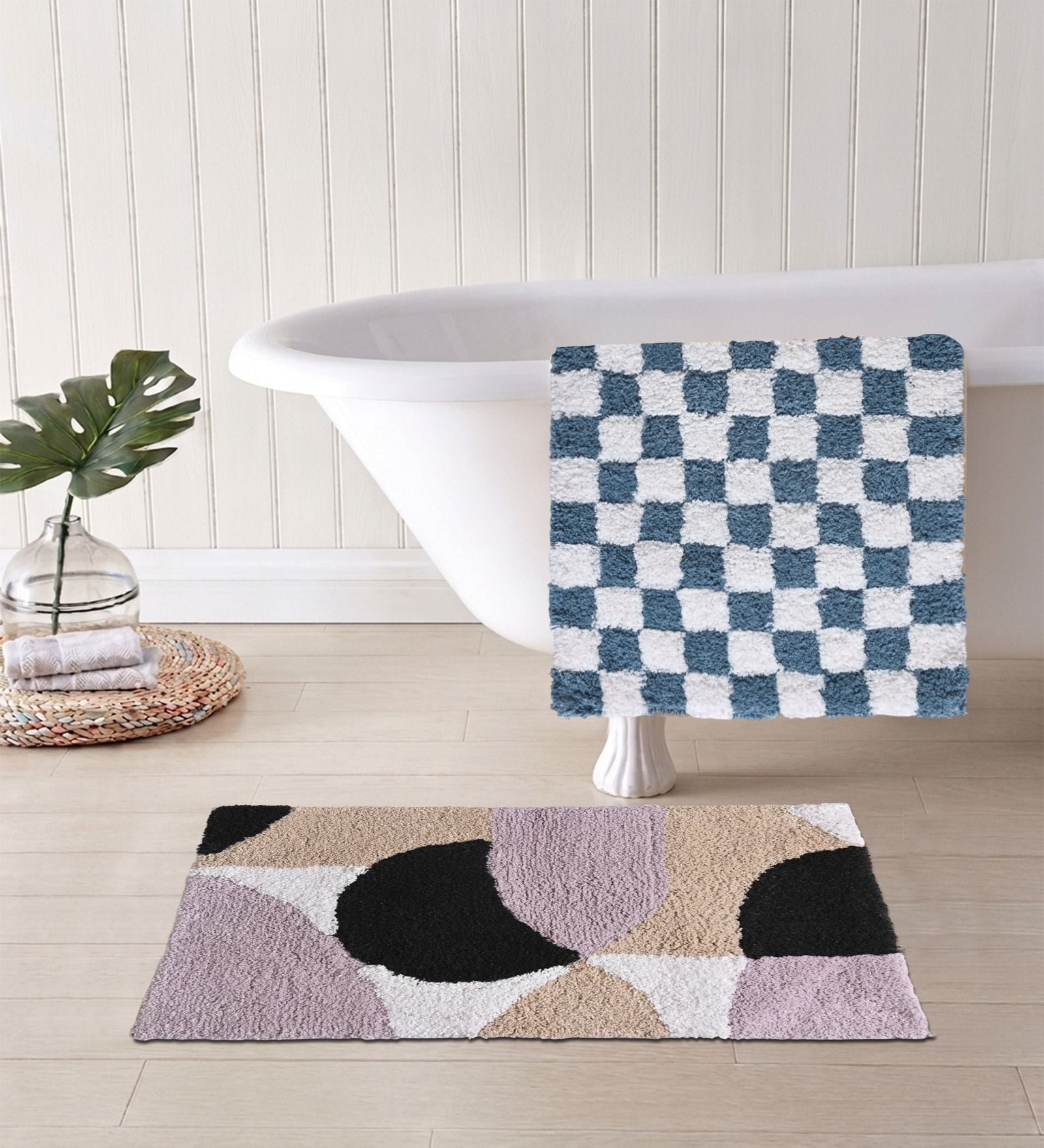 Multicolor Cotton 16X24 Inches Anti-Skid Bath Mat Set Of 2