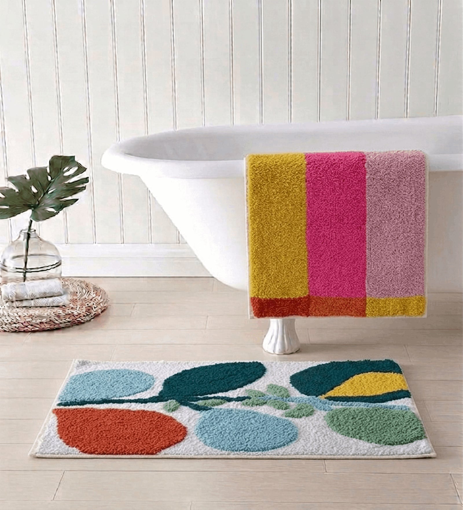 Multicolor Cotton 16X24 Inches Anti-Skid Bath Mat Set Of 2