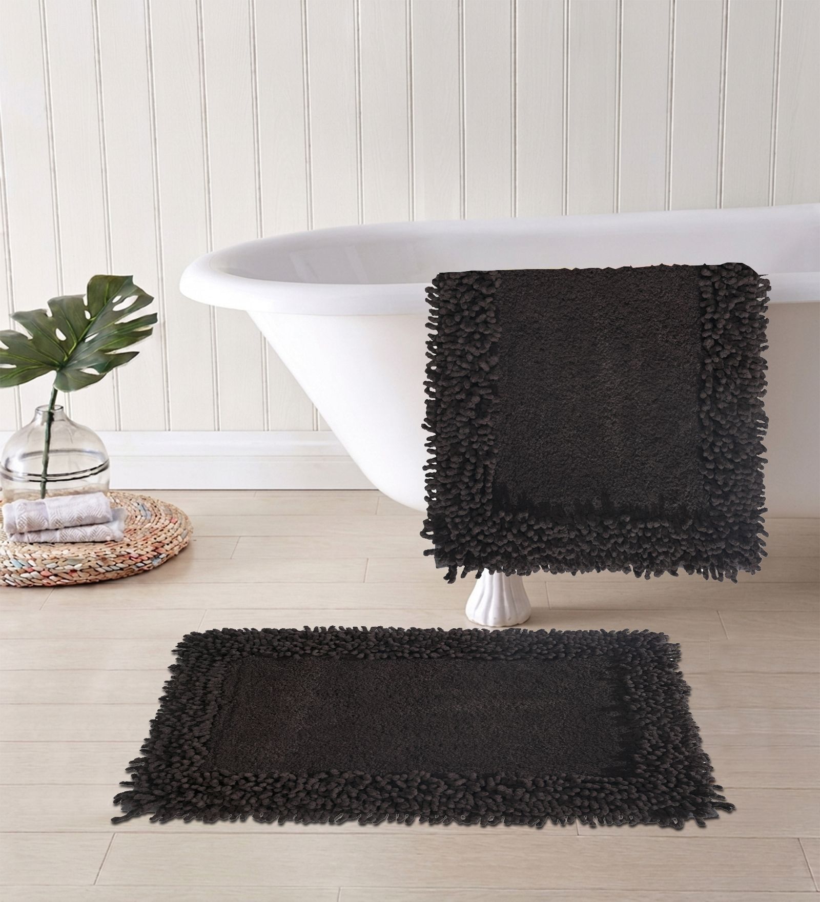 Grey Cotton 16X24 Inches Anti-Skid Bath Mat Set Of 2