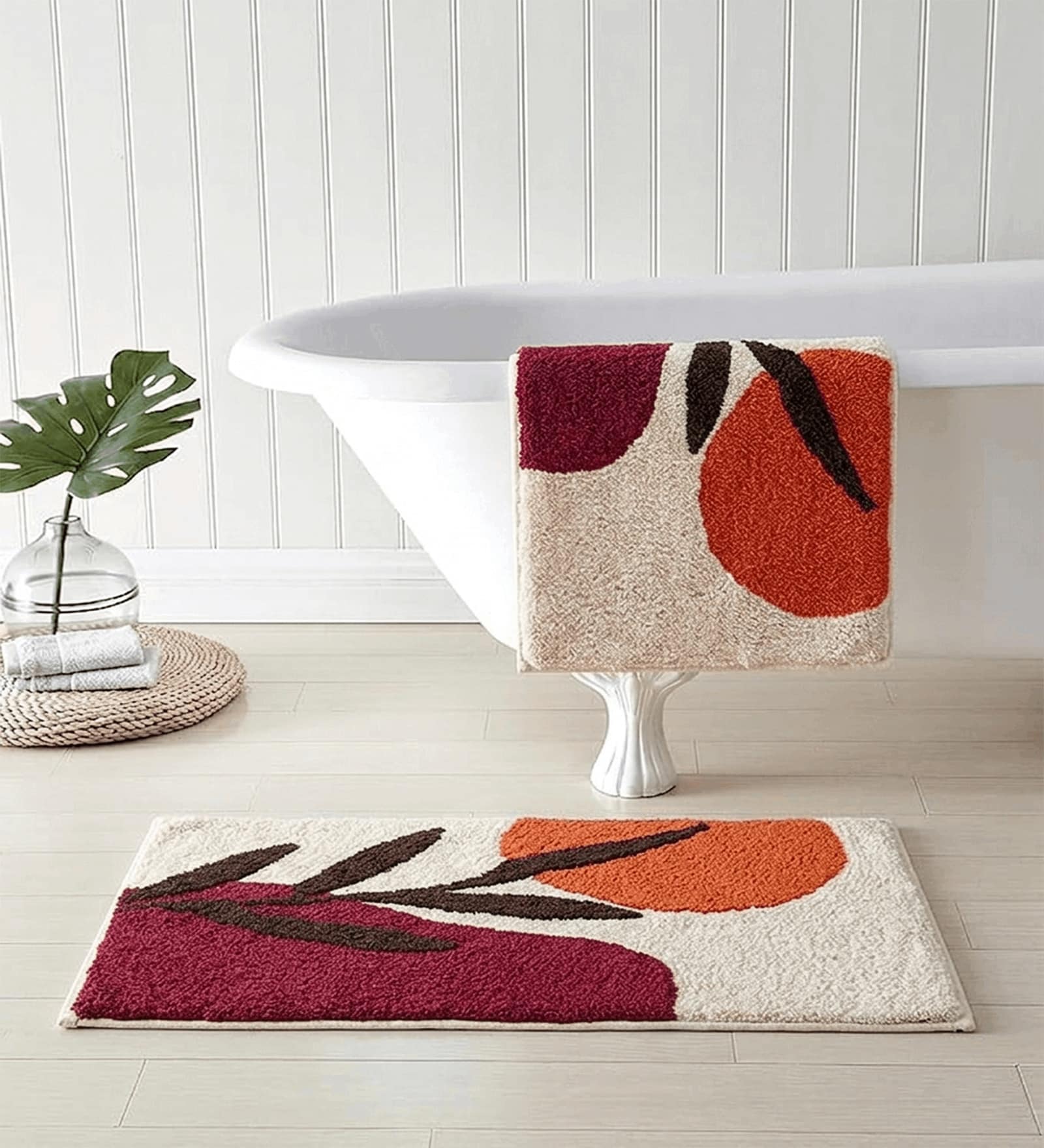 Multicolor Cotton 16X24 Inches Anti-Skid Bath Mat Set Of 2