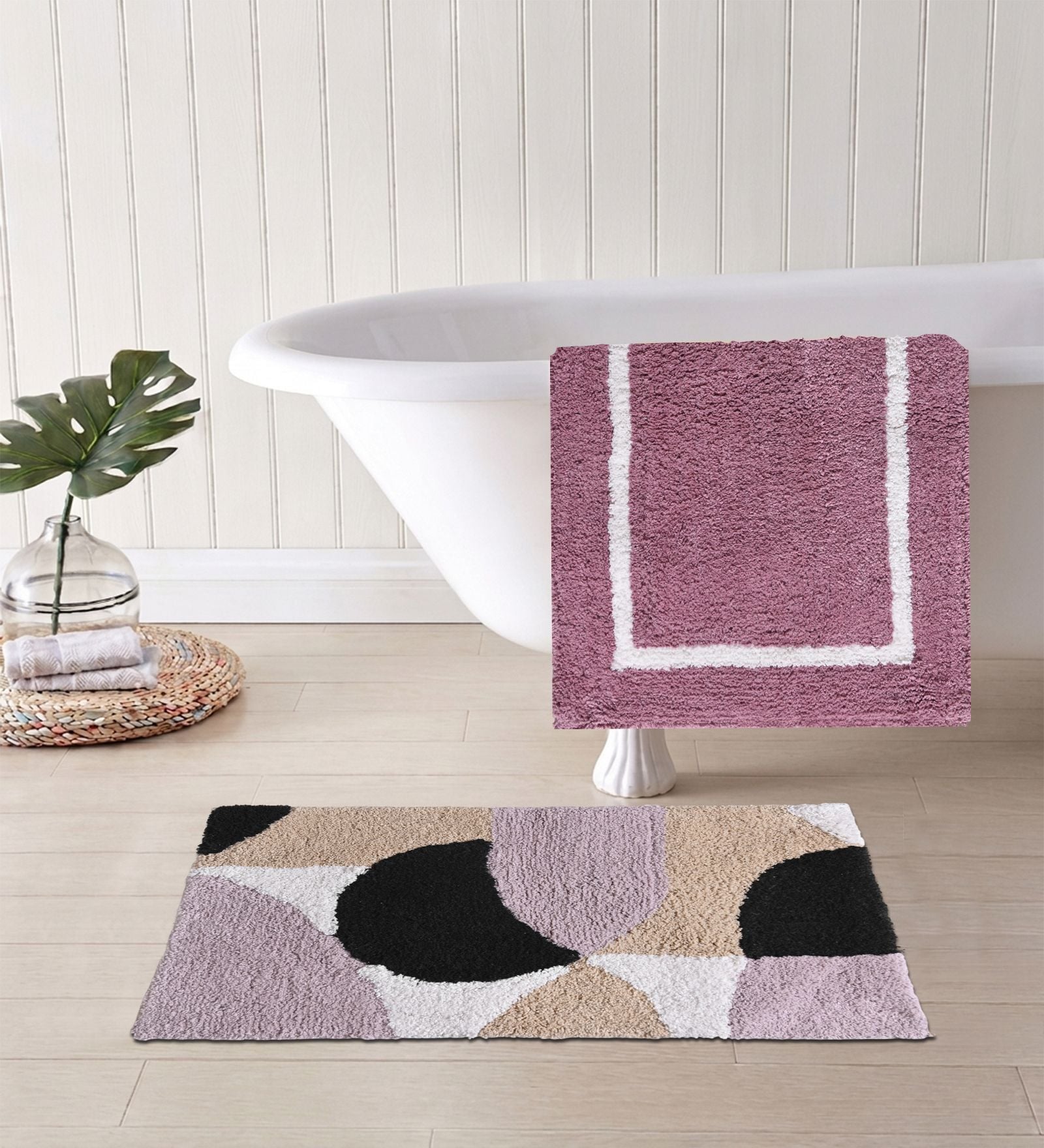 Multicolor Cotton 16X24 Inches Anti-Skid Bath Mat Set Of 2
