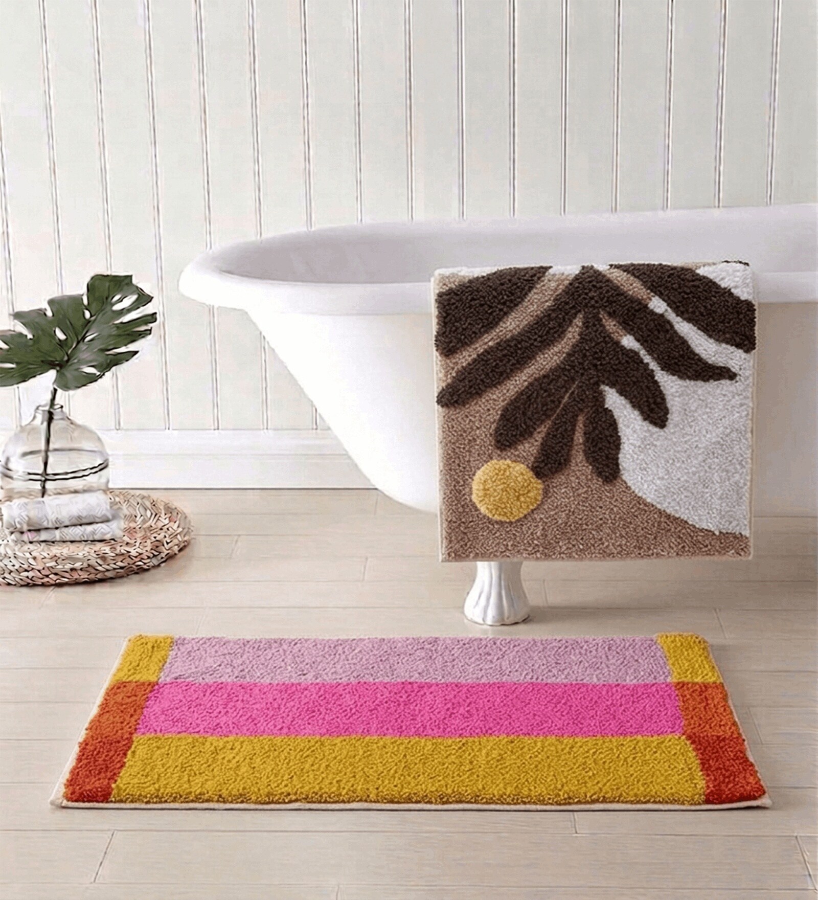Multicolor Cotton 16X24 Inches Anti-Skid Bath Mat Set Of 2