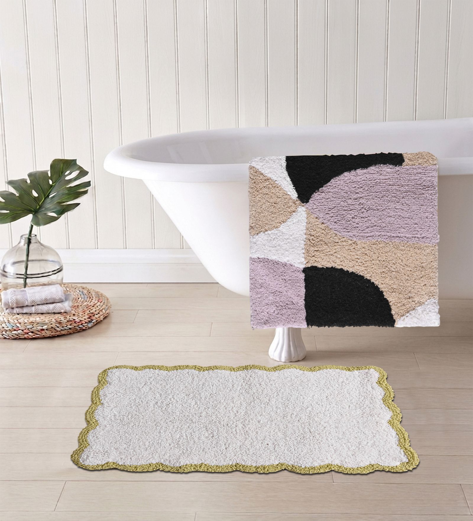 Multicolor Cotton 16X24 Inches Anti-Skid Bath Mat Set Of 2