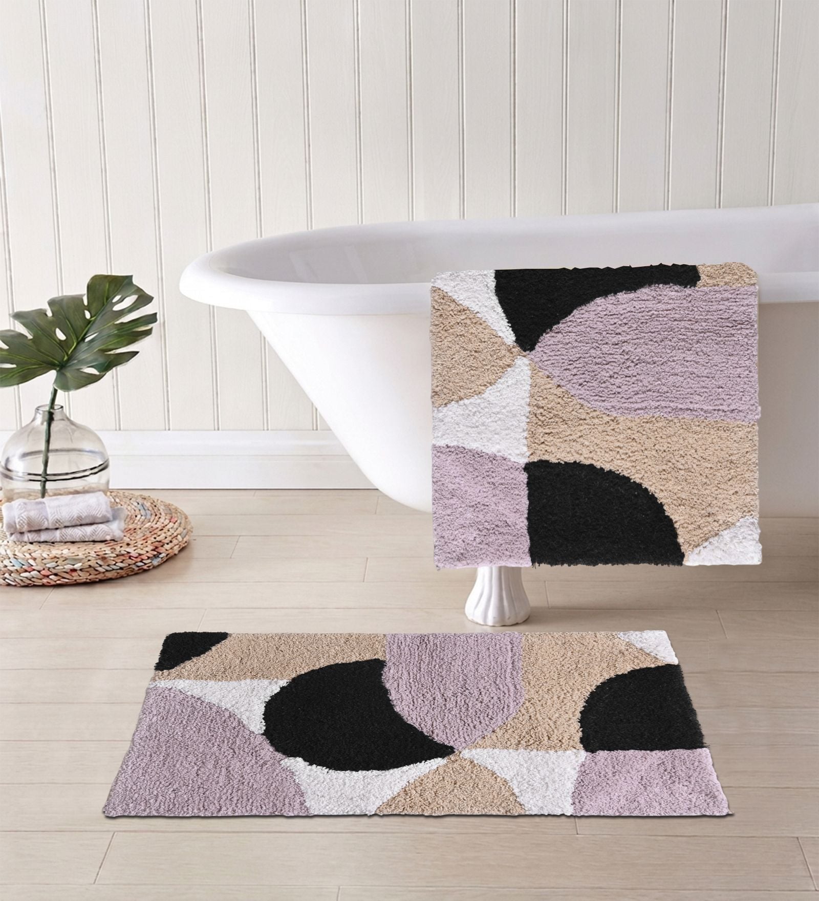 Multicolor Cotton 16X24 Inches Anti-Skid Bath Mat Set Of 2