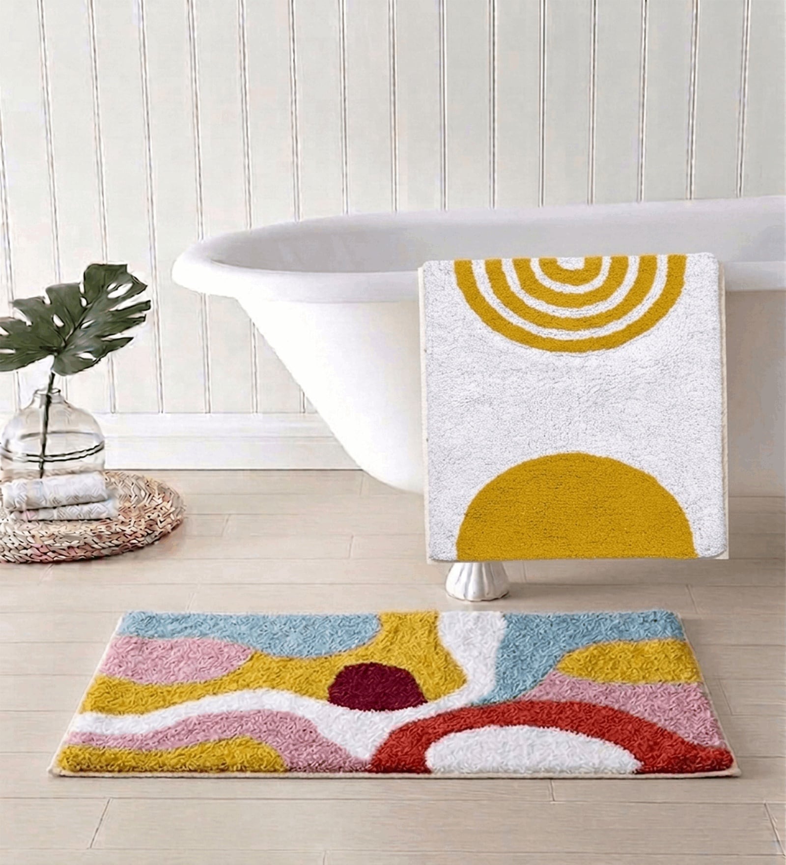 Yellow Cotton 16X24 Inches Anti-Skid Bath Mat Set Of 2