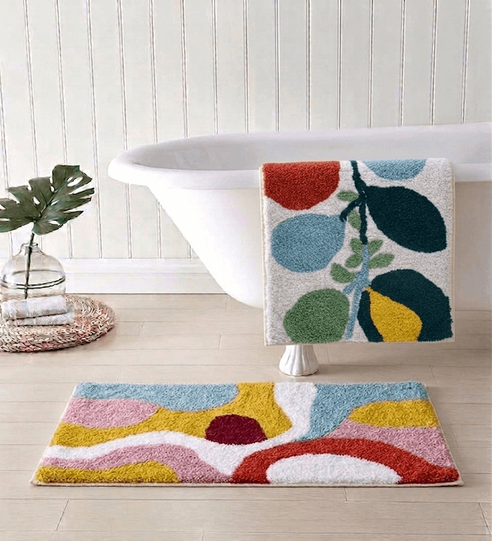Multicolor Cotton 16X24 Inches Anti-Skid Bath Mat Set Of 2