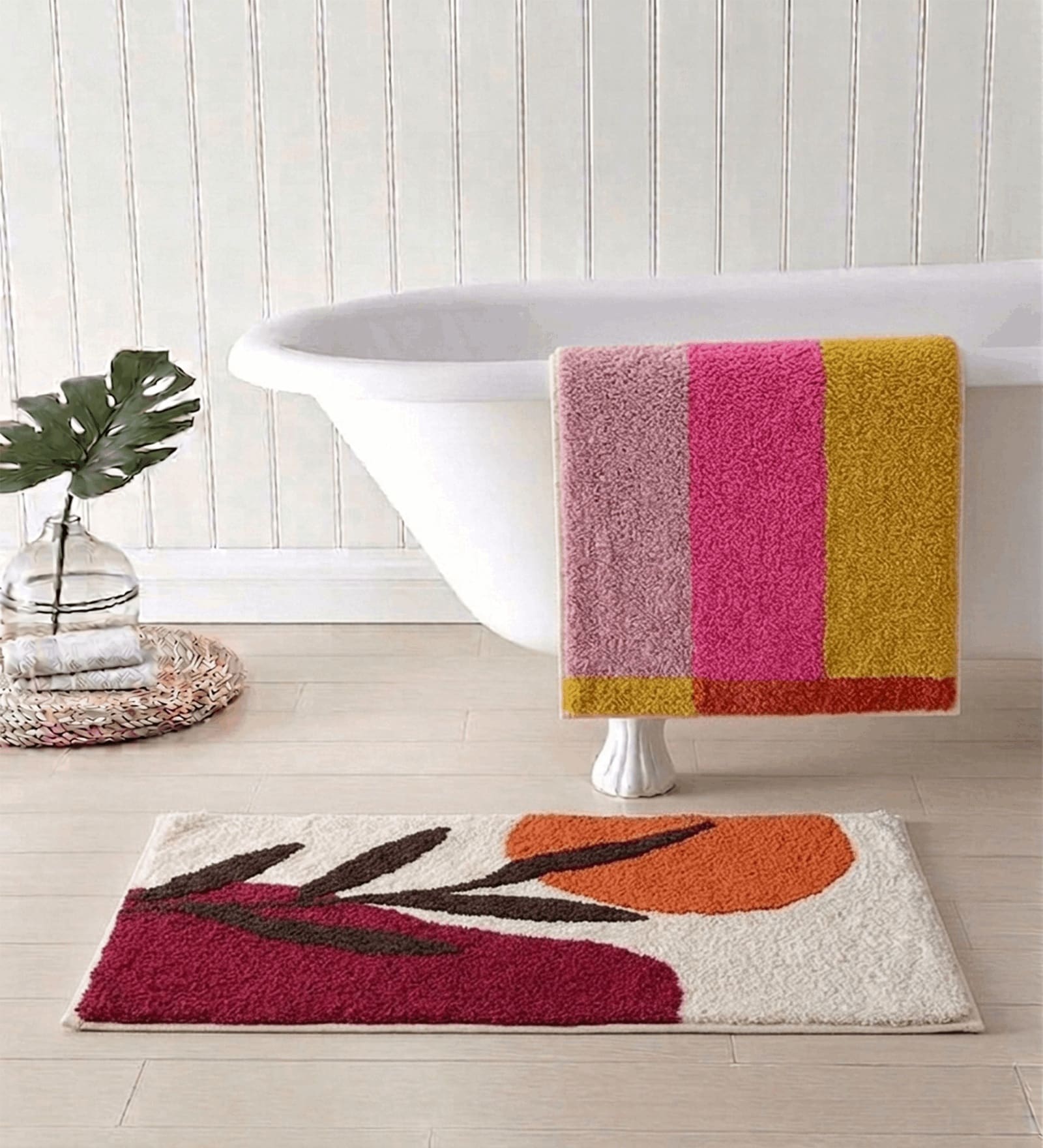 Multicolor Cotton 16X24 Inches Anti-Skid Bath Mat Set Of 2