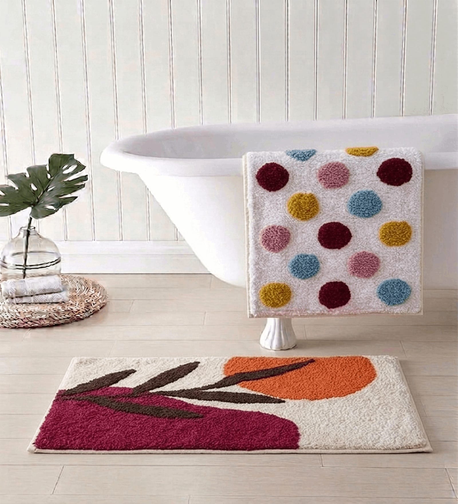 Multicolor Cotton 16X24 Inches Anti-Skid Bath Mat Set Of 2