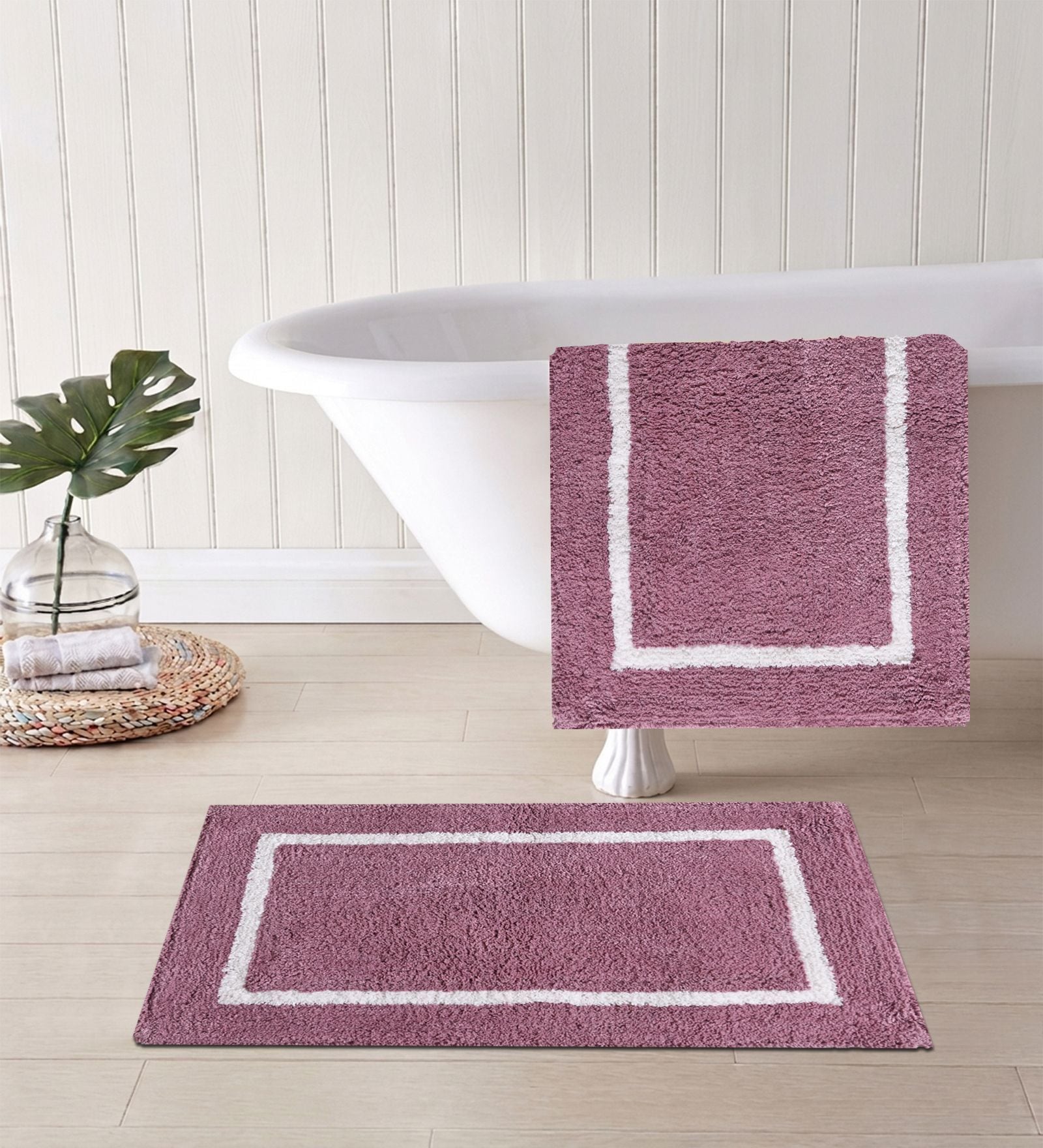 Purple Cotton 16X24 Inches Anti-Skid Bath Mat Set Of 2