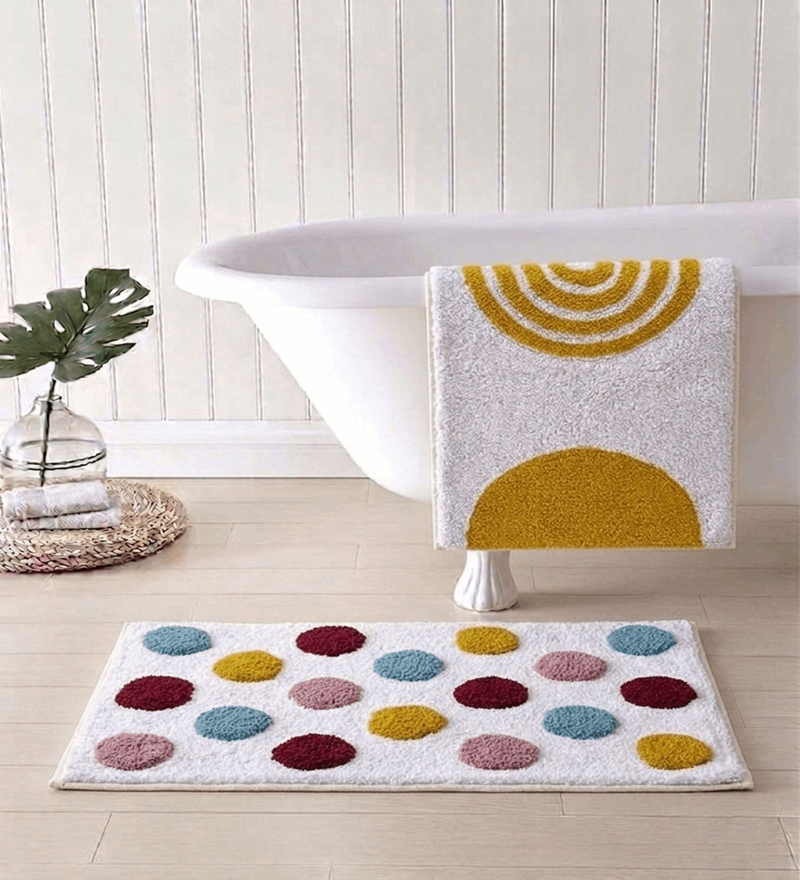 Multicolor Cotton 16X24 Inches Anti-Skid Bath Mat Set Of 2