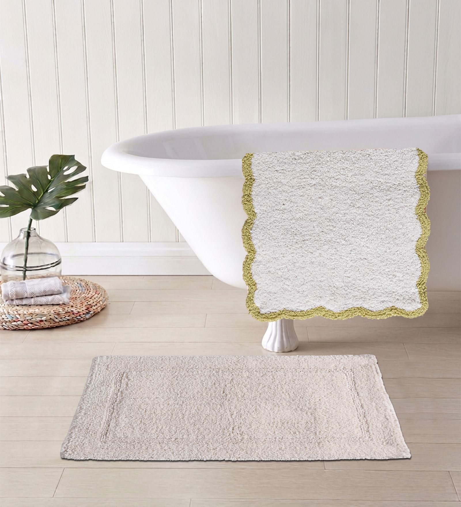 White Cotton 16X24 Inches Anti-Skid Bath Mat Set Of 2