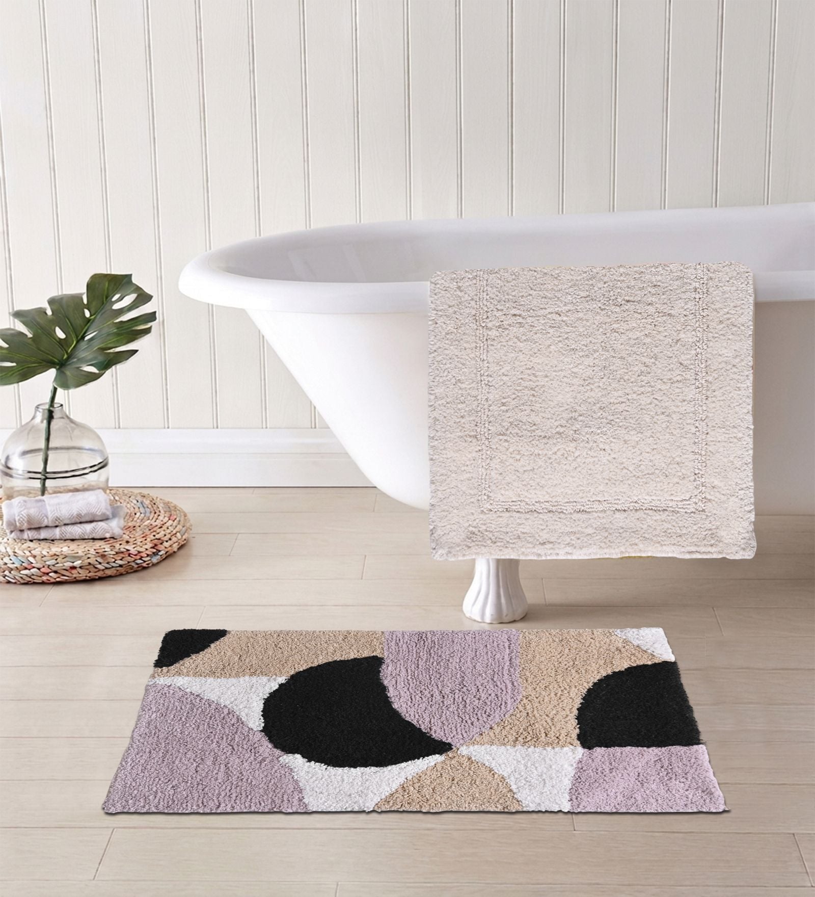Multicolor Cotton 16X24 Inches Anti-Skid Bath Mat Set Of 2