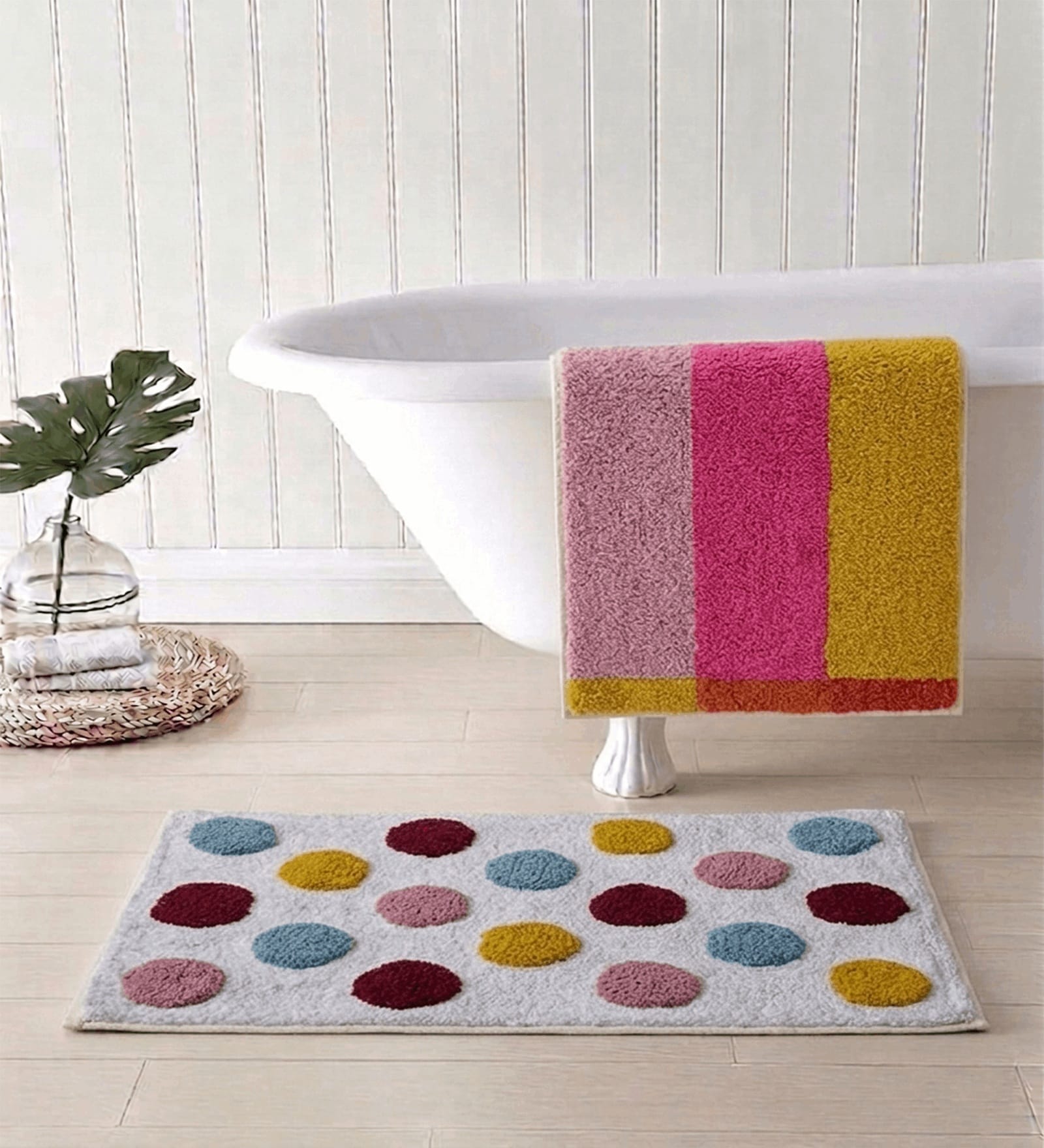 Multicolor Cotton 16X24 Inches Anti-Skid Bath Mat Set Of 2