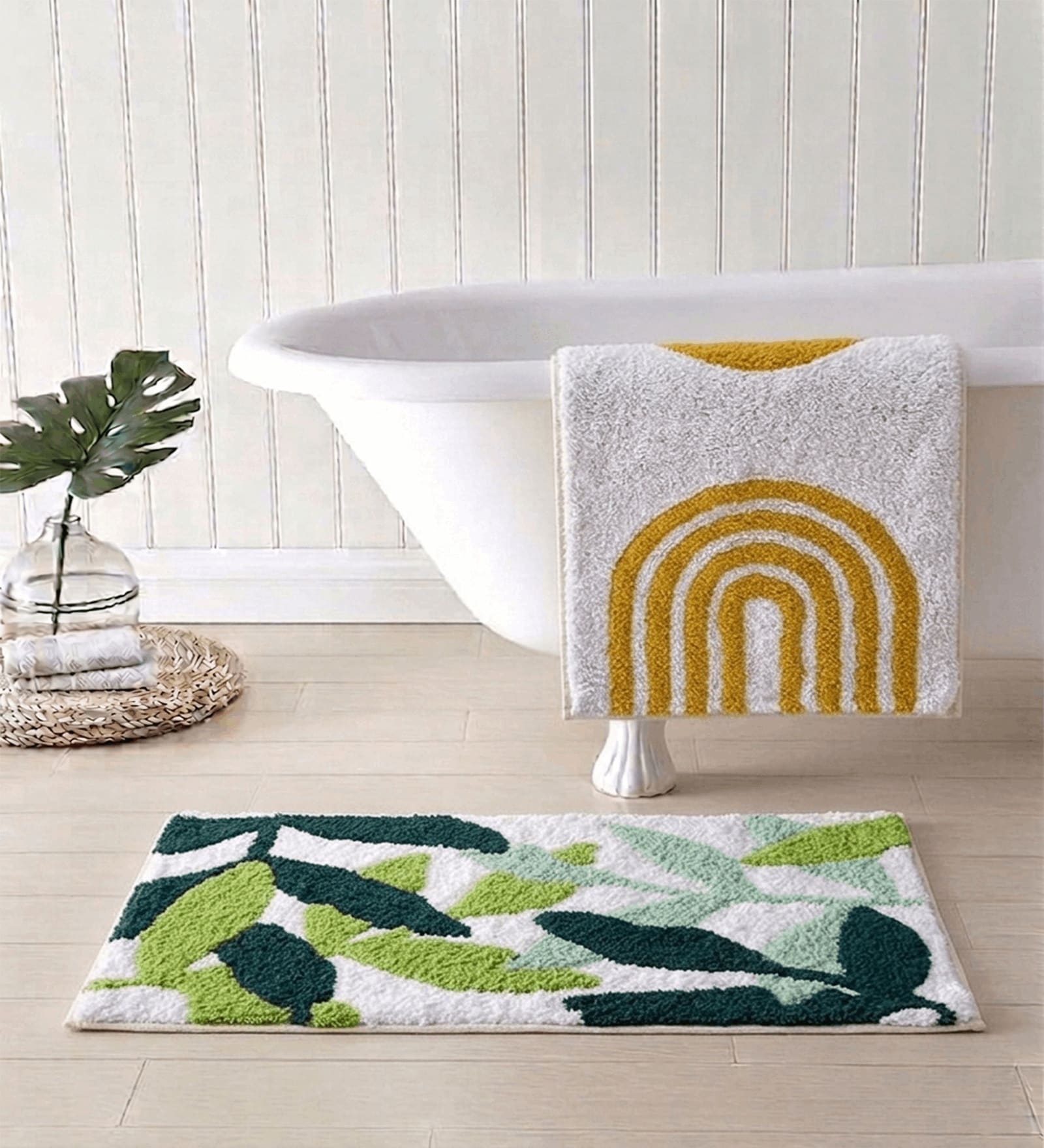 Multicolor Cotton 16X24 Inches Anti-Skid Bath Mat Set Of 2