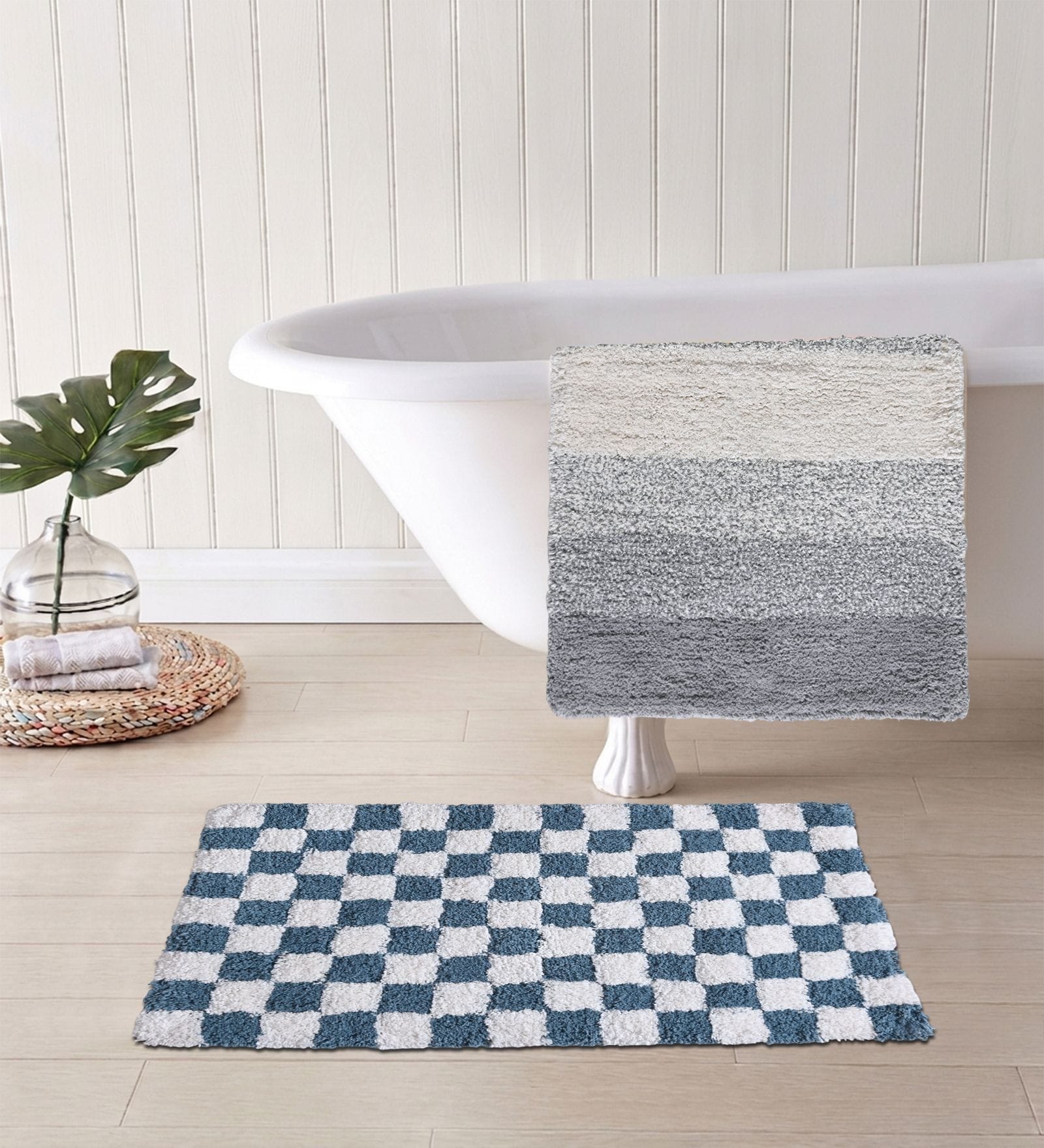Multicolor Cotton 16X24 Inches Anti-Skid Bath Mat Set Of 2