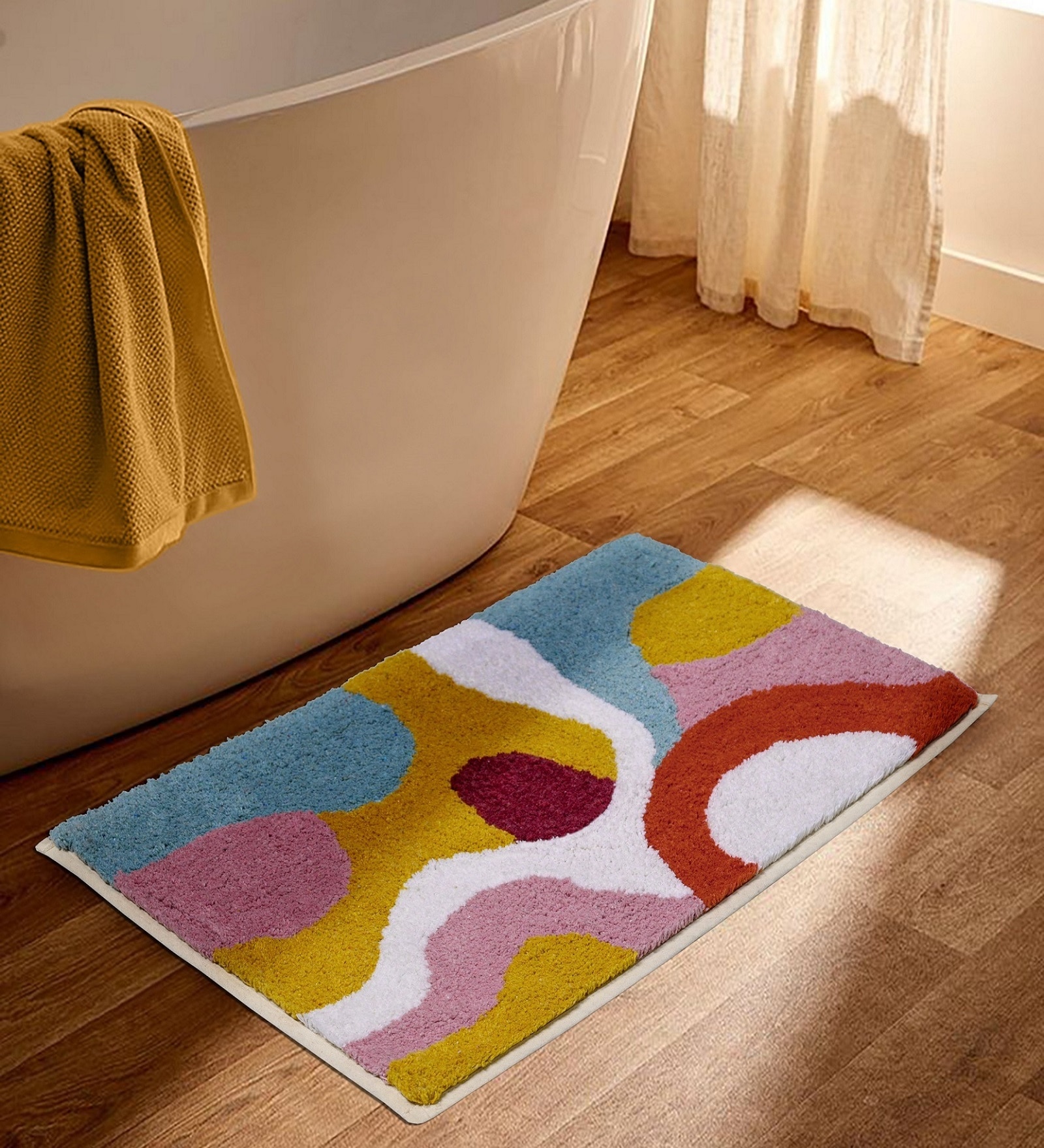 Multicolor Cotton 16X24 Inches Anti-Skid Bath Mat