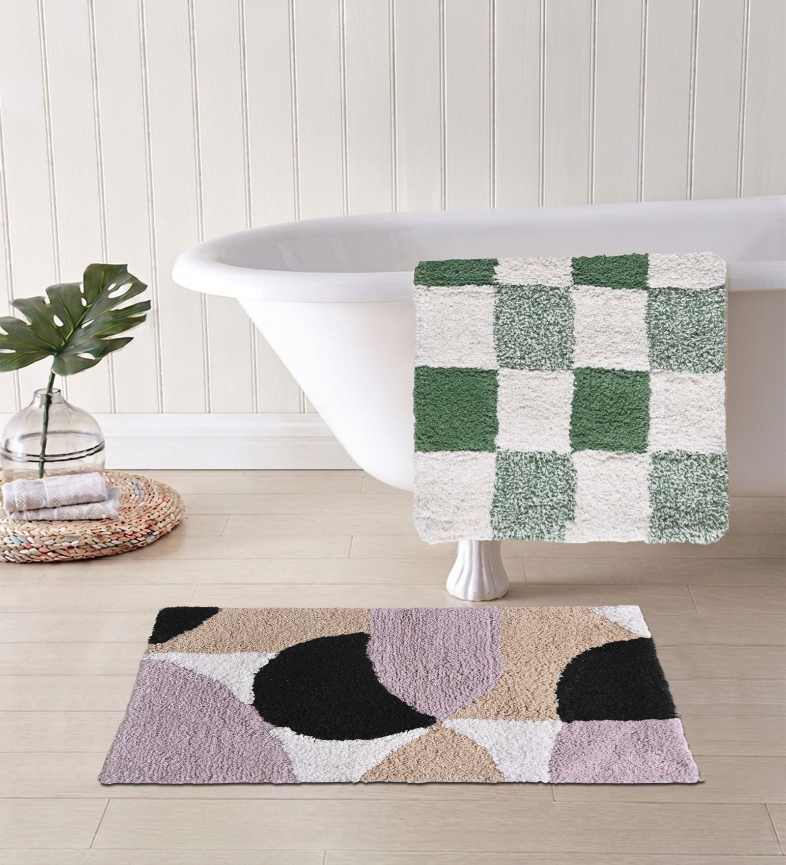 Multicolor Cotton 16X24 Inches Anti-Skid Bath Mat Set Of 2