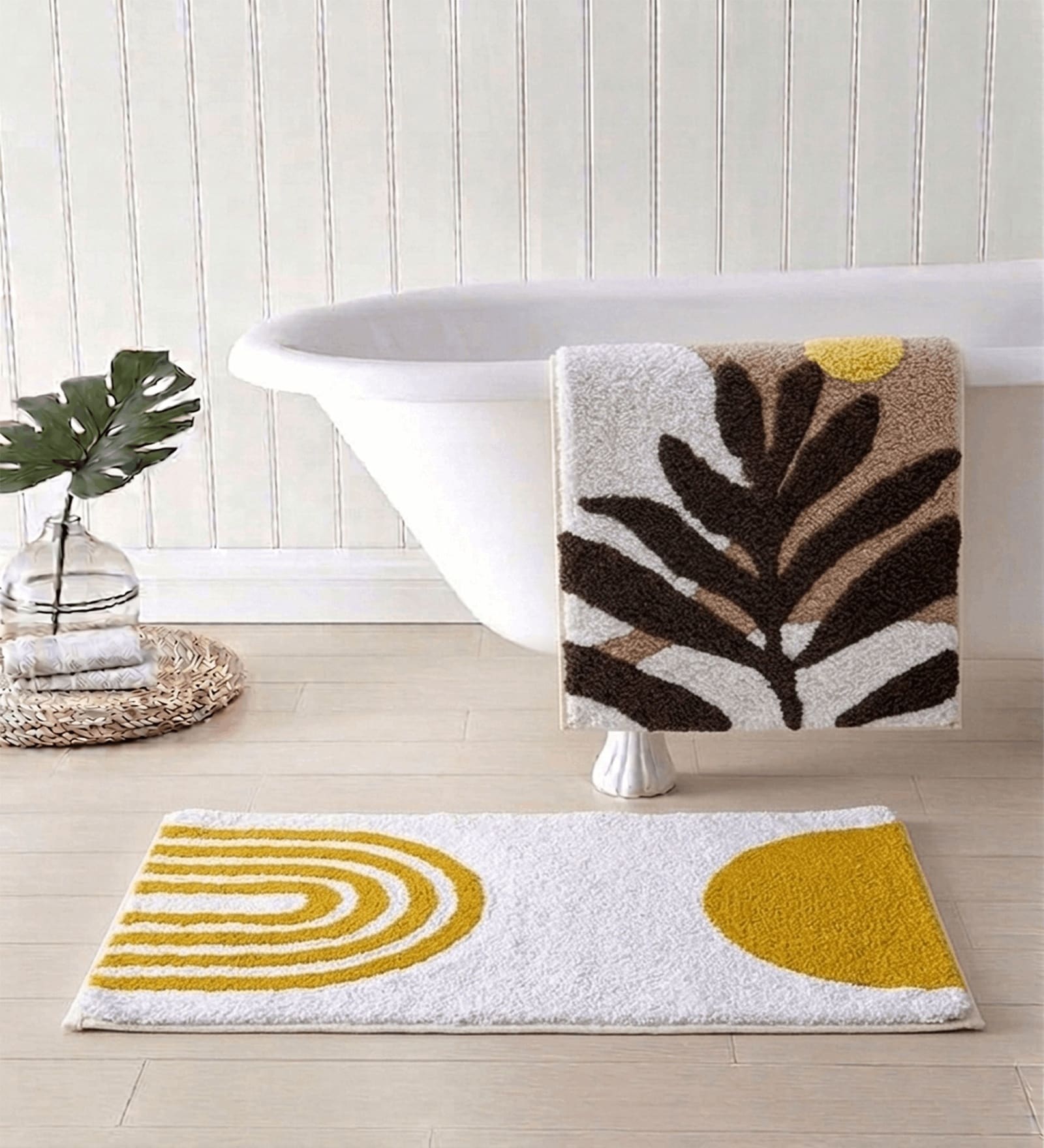 Multicolor Cotton 16X24 Inches Anti-Skid Bath Mat Set Of 2