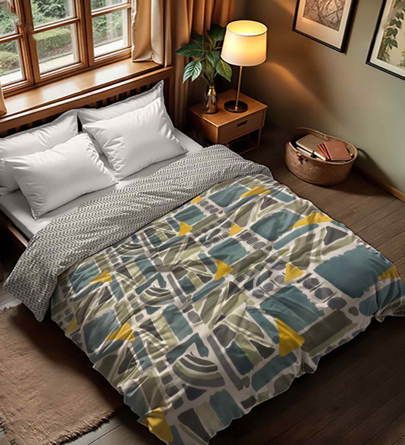Cotton Abstract 300 GSM Double Bed Reversible Comforter
