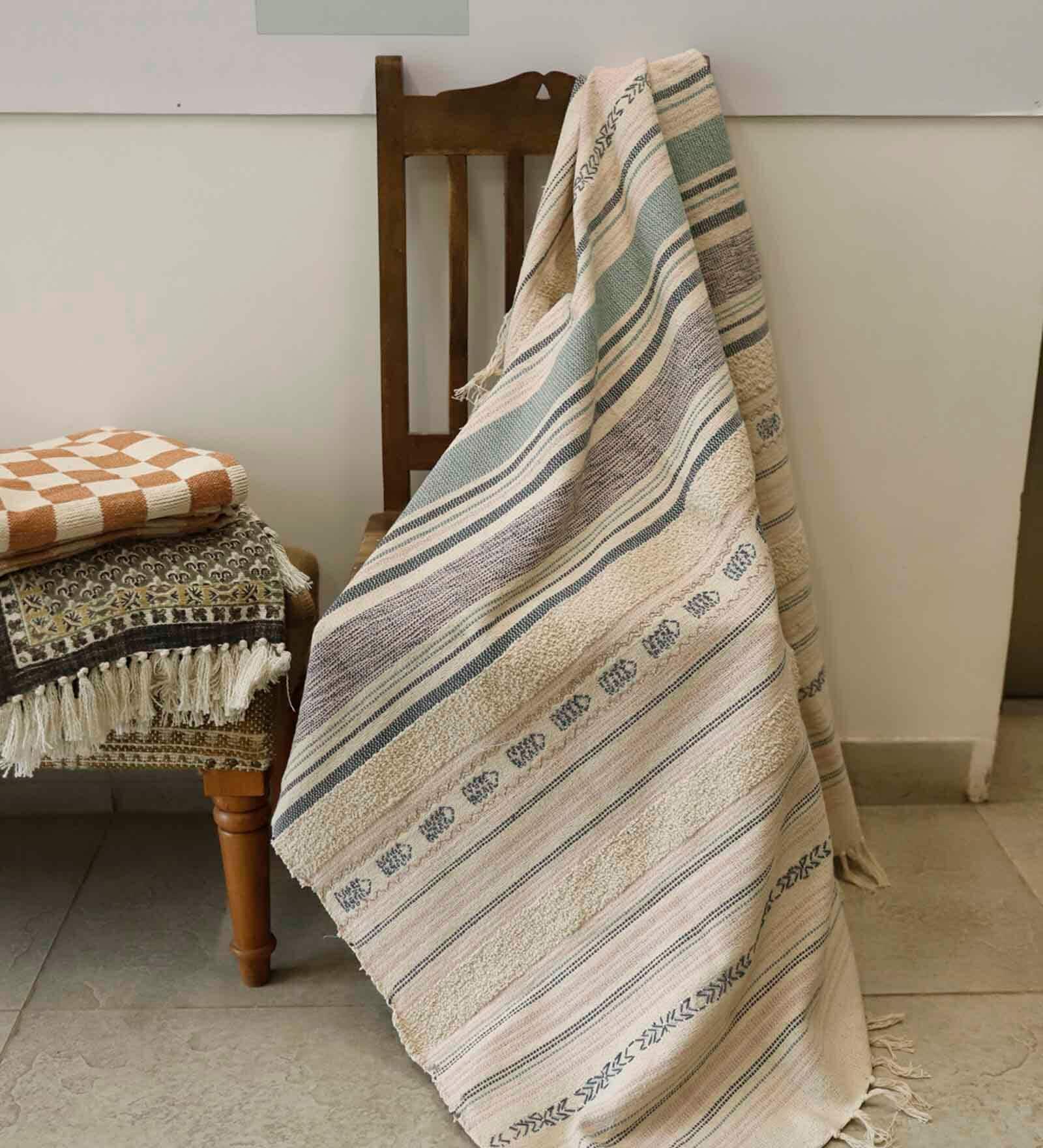 Multicolor Cotton Stripes 54X48 Inches Throw