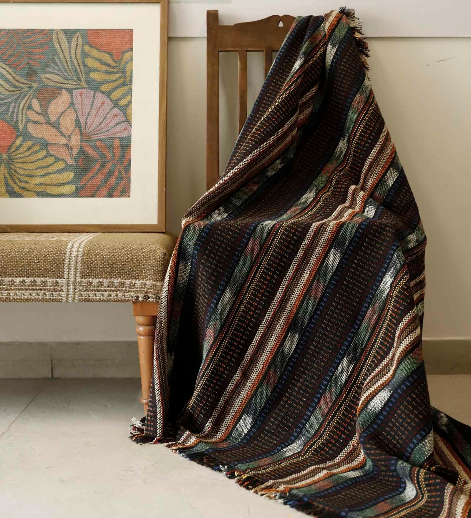 Multicolor Cotton Stripes 60X50 Inches Reversible Throw