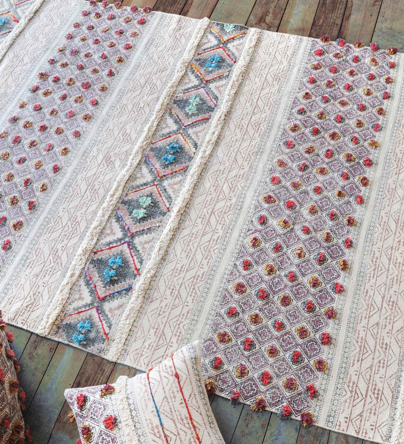Polyester Blend Rug Buy Multicolor Abstract Cotton Blend & Polyester Blend 5 ft x 7 ft Hand ...