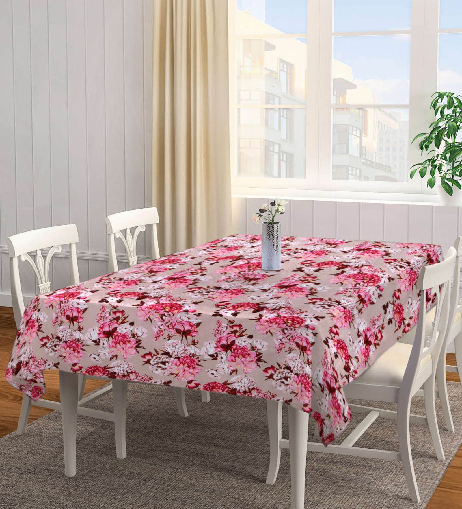 Buy Floral (72x52) Pink Cotton Blend Table Cloth Online Table Cloths