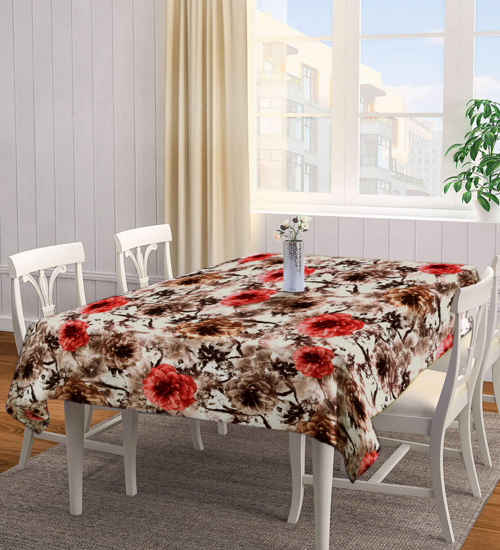 Floral (72x52) Multicolor Cotton Blend Table Cloth