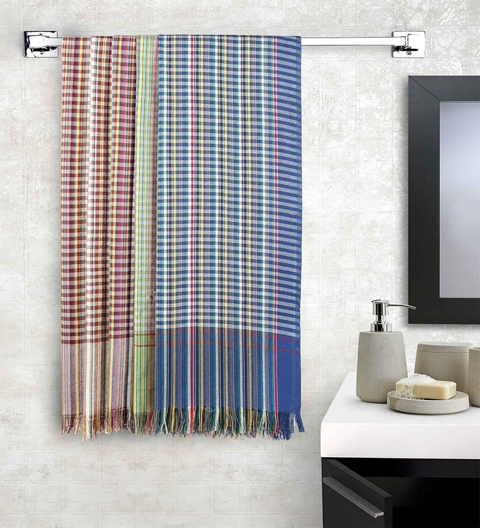 Multicolor Cotton Checked 151-200 GSM Bath Towel (Set of 5)
