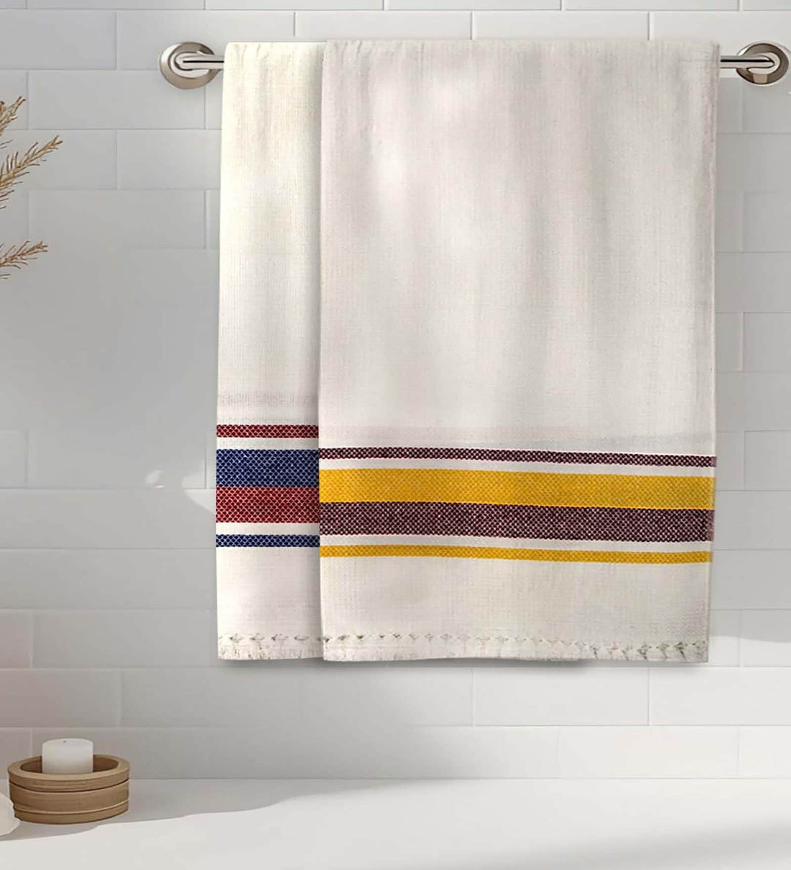 Multicolor Cotton Checkered 215 GSM Bath Towels Pack of 2