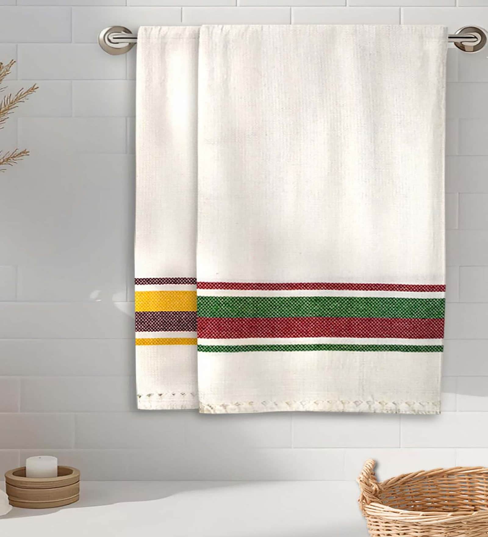 Multicolor Cotton Checkered 215 GSM Bath Towels Pack of 2