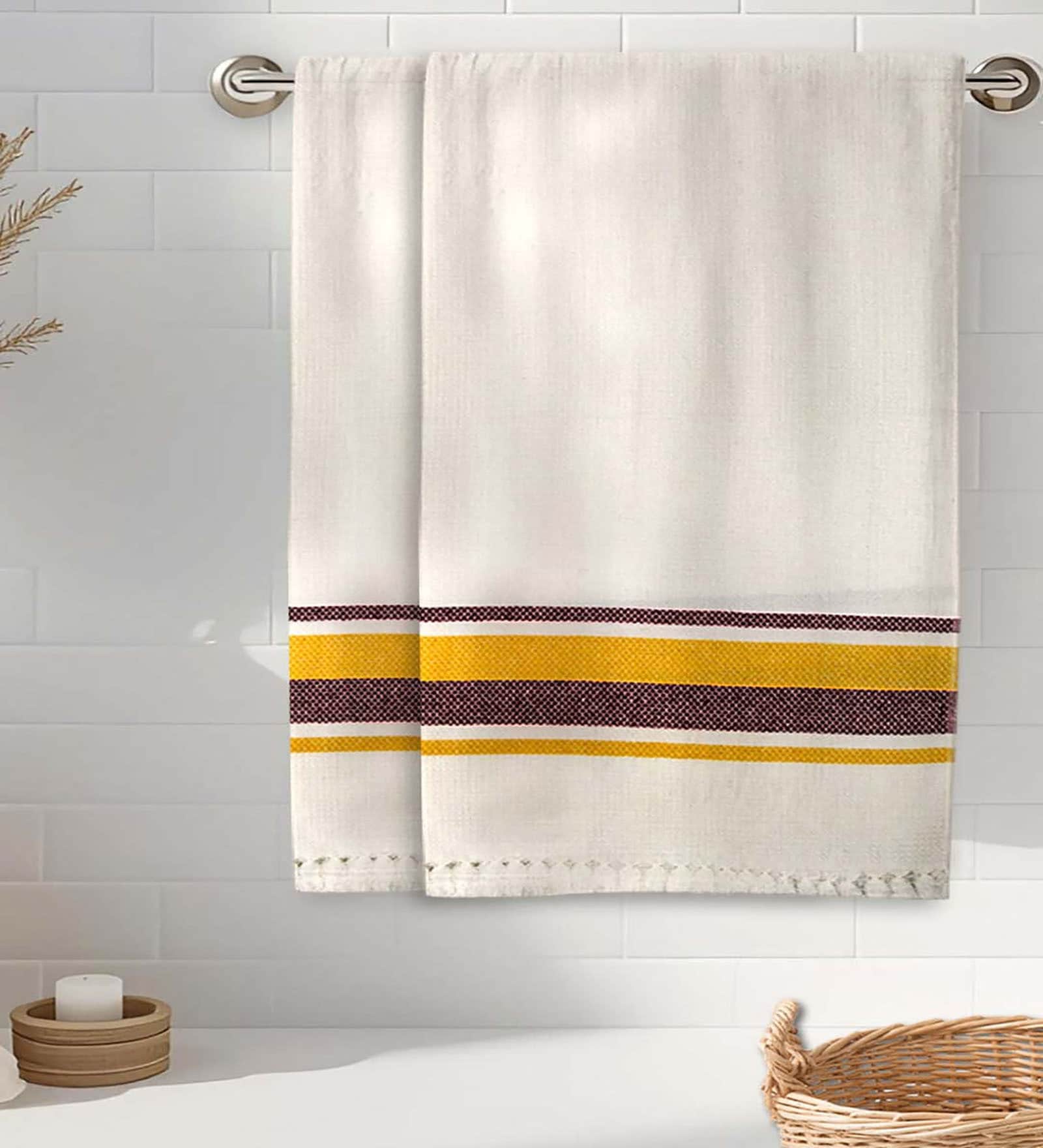 Multicolor Cotton Checkered 215 GSM Bath Towels Pack of 2